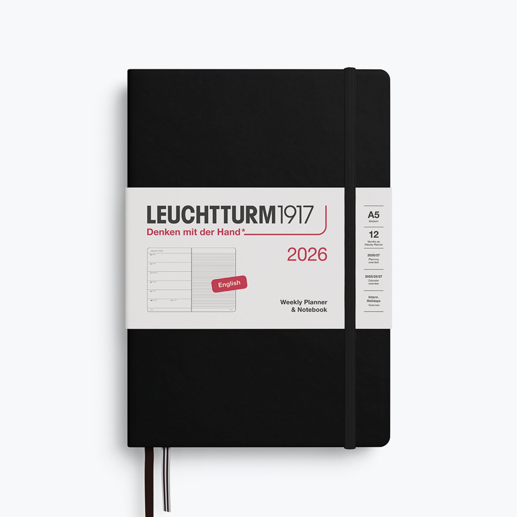 Leuchtturm1917 - 2026 Diary - Weekly Notebook - A5 - Black (Hard)