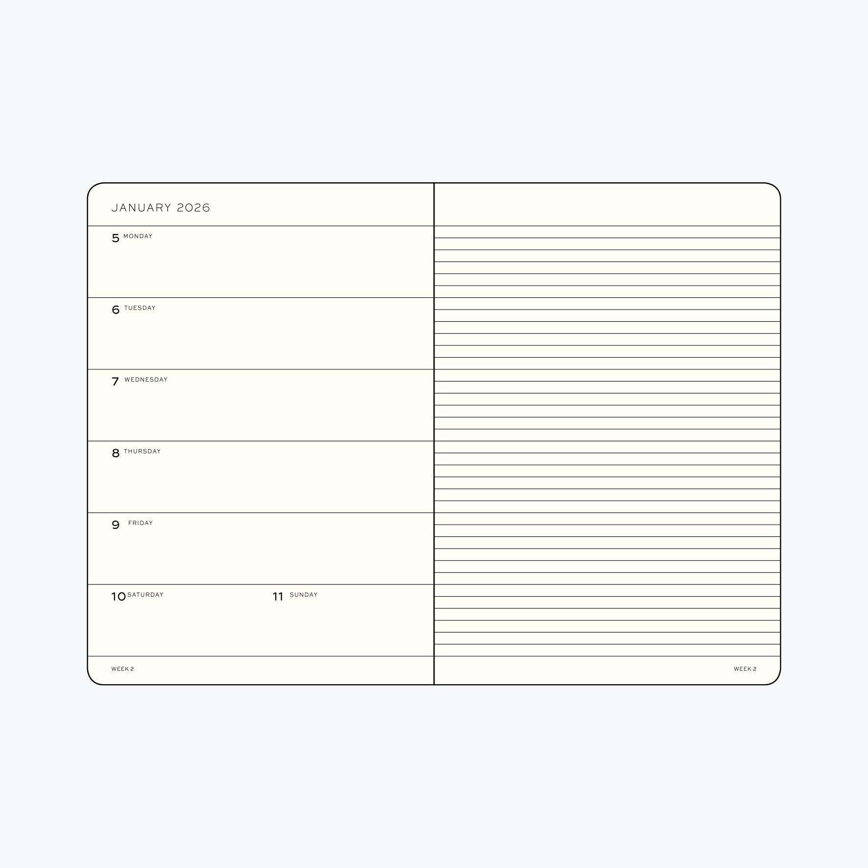 Leuchtturm1917 - 2026 Diary - Weekly Notebook - A5 - Black (Hard)