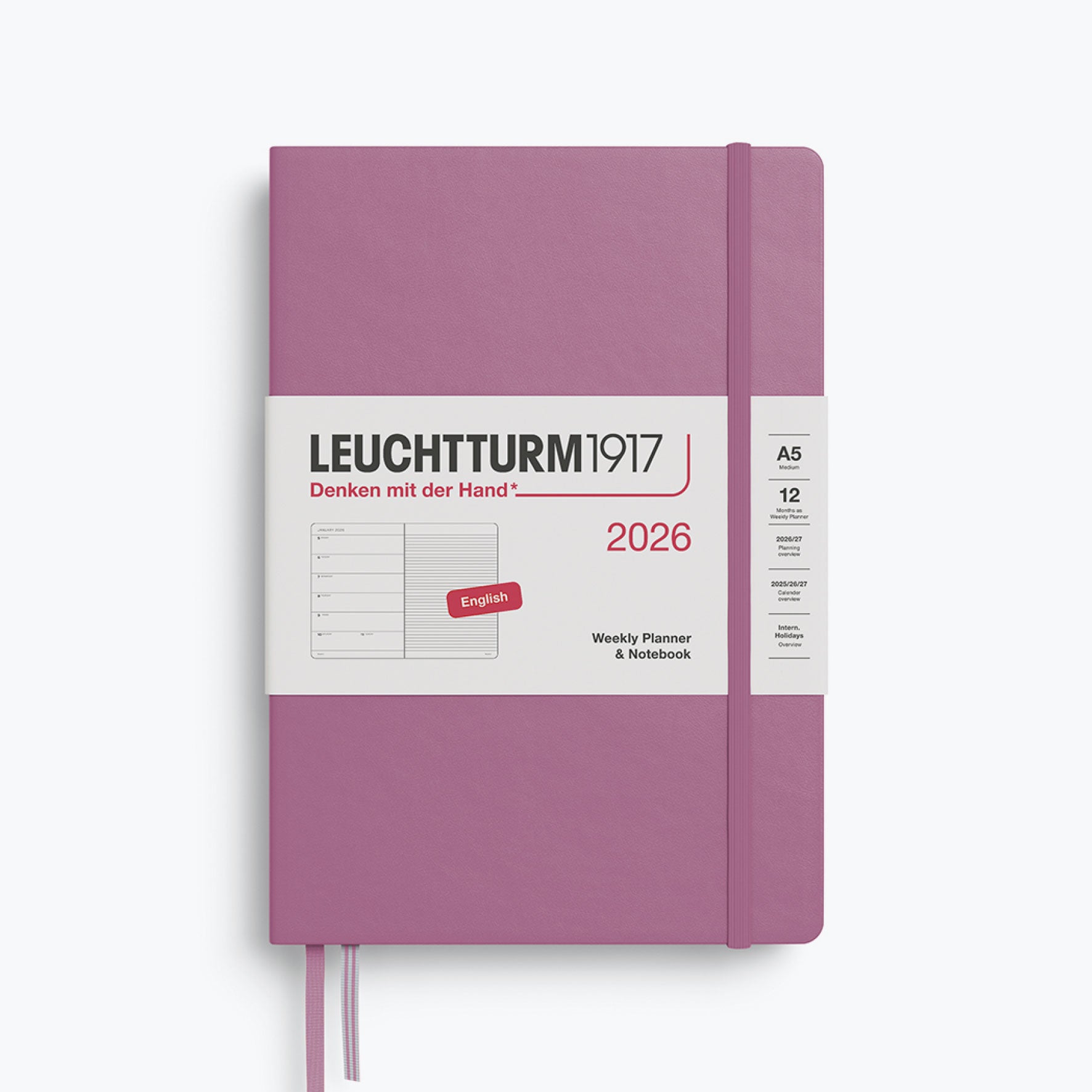 Leuchtturm1917 - 2026 Diary - Weekly Notebook - A5 - Dusty Rose (Hard)
