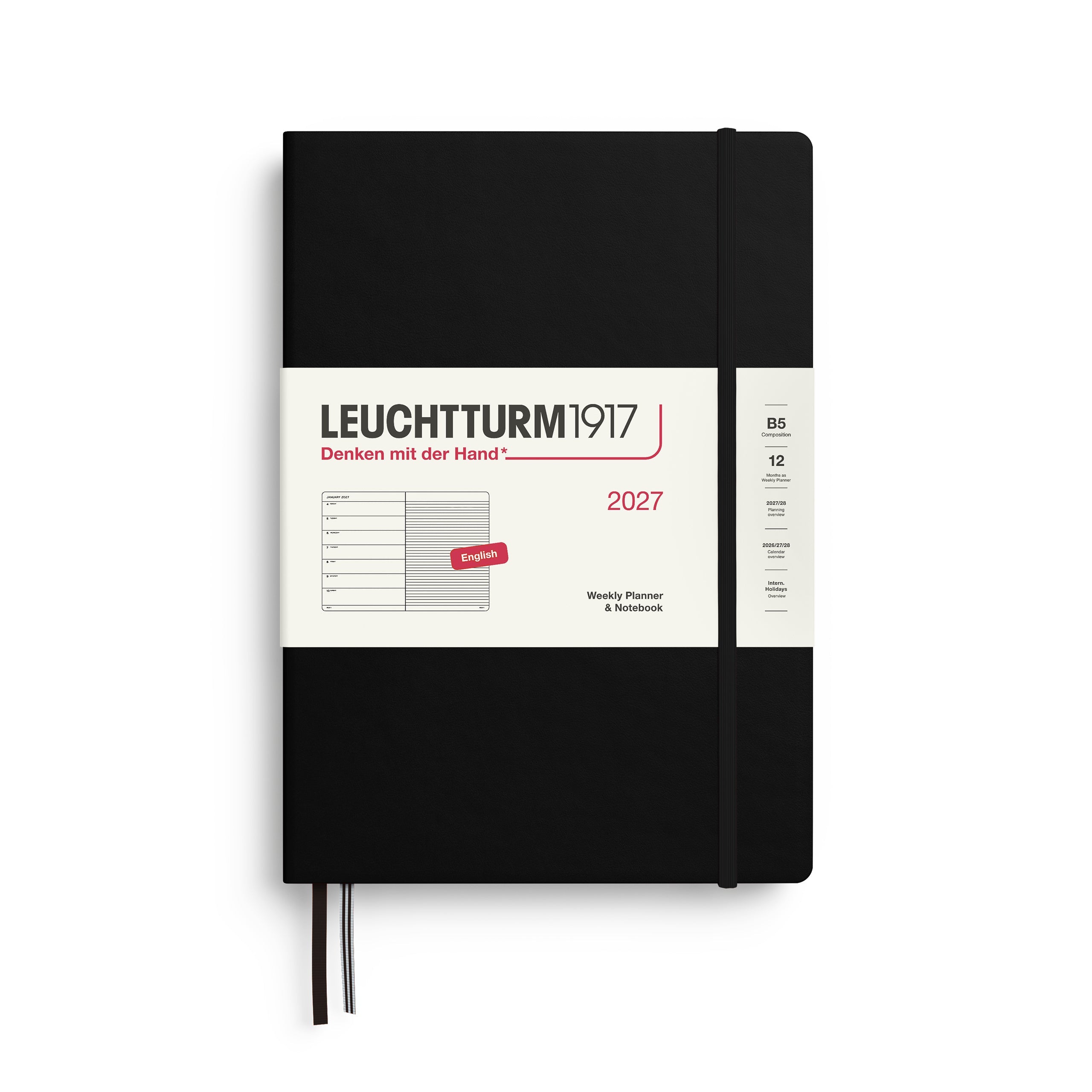 Leuchtturm1917 2027 B5 Black Weekly Notebook diary
