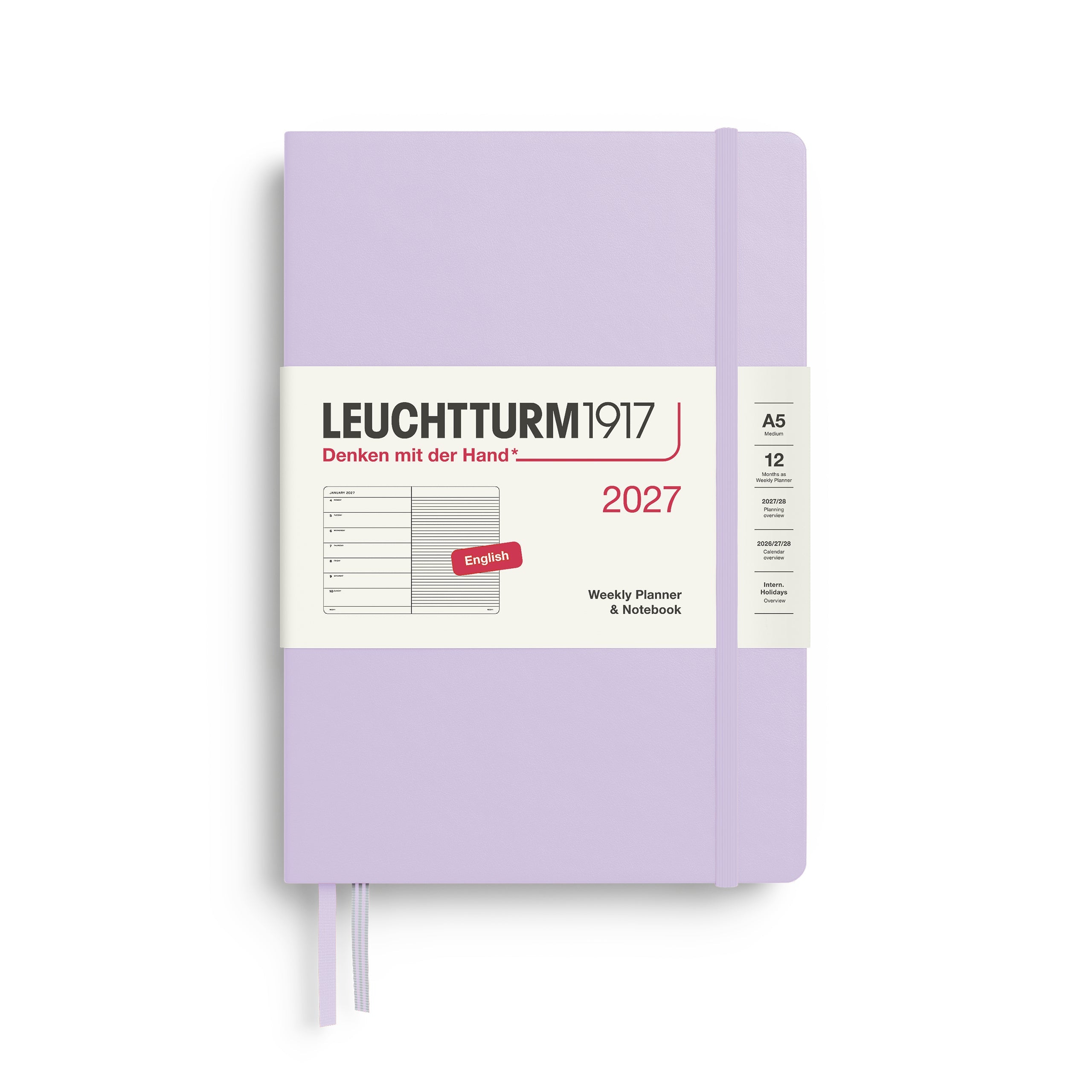 Leuchtturm1917 2027 A5 Lilac Weekly Notebook diary, hardcover