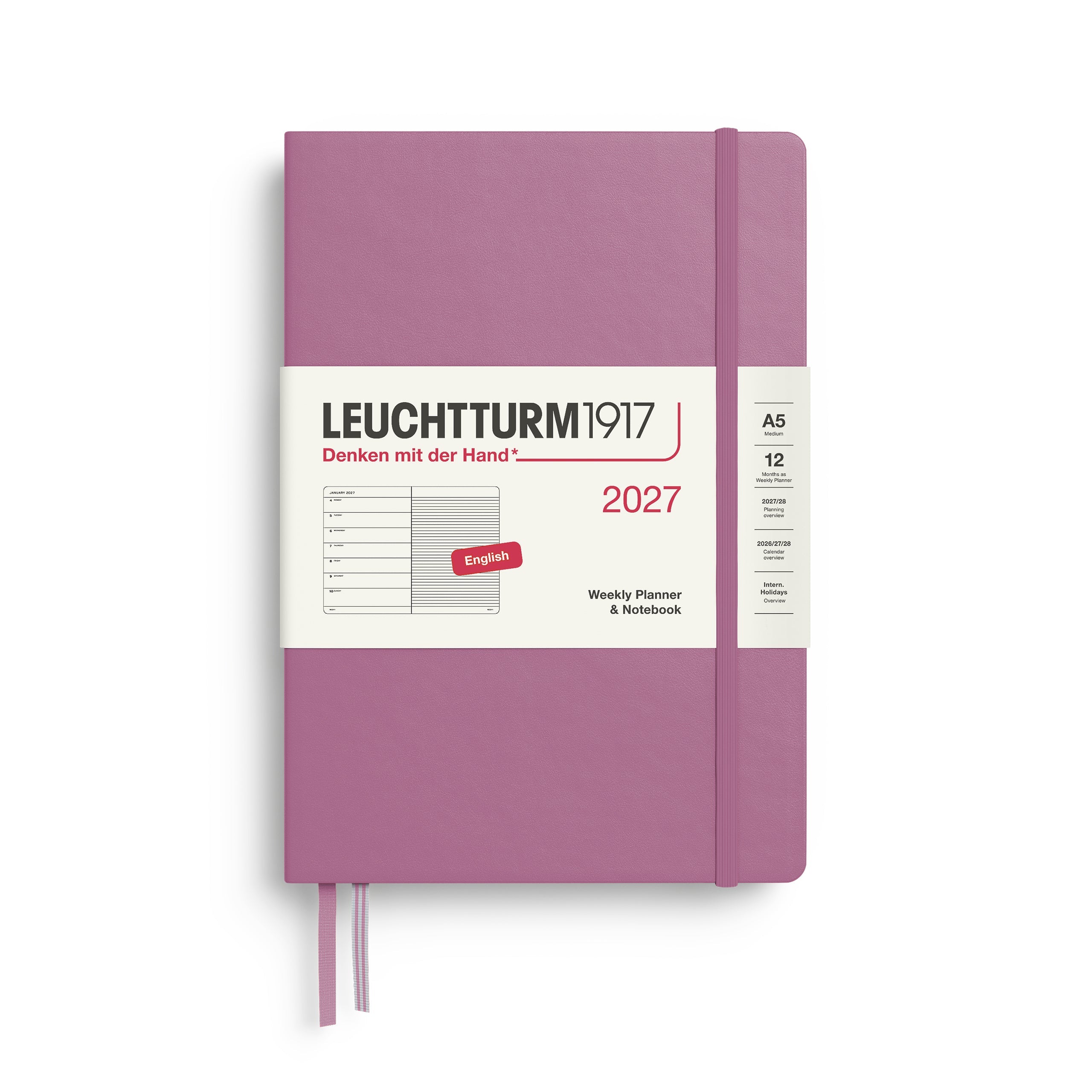 Leuchtturm1917 2027 A5 Dusty Rose Weekly Notebook diary, hardcover