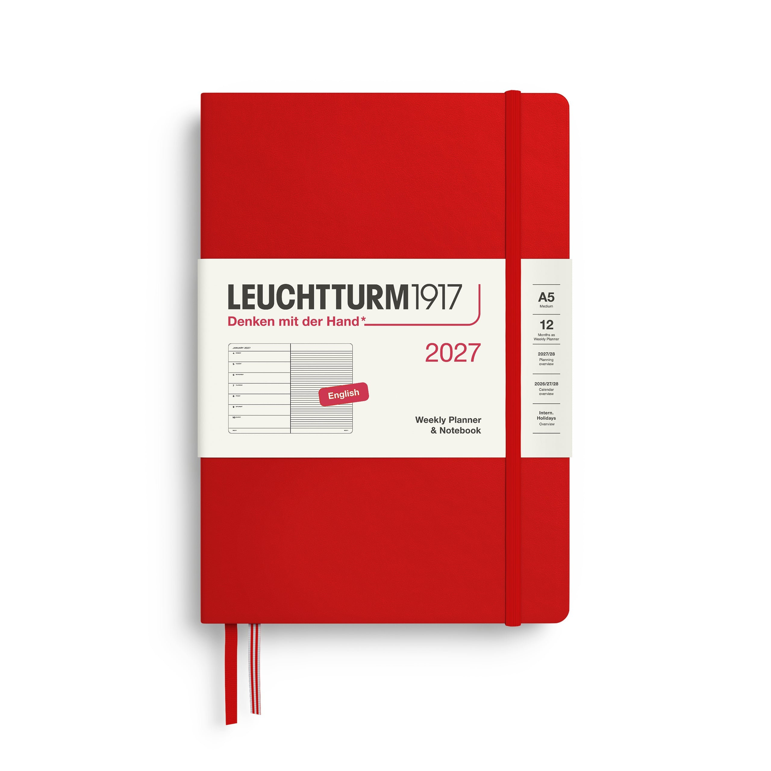 Leuchtturm1917 2027 A5 Cherry Weekly Notebook diary, hardcover