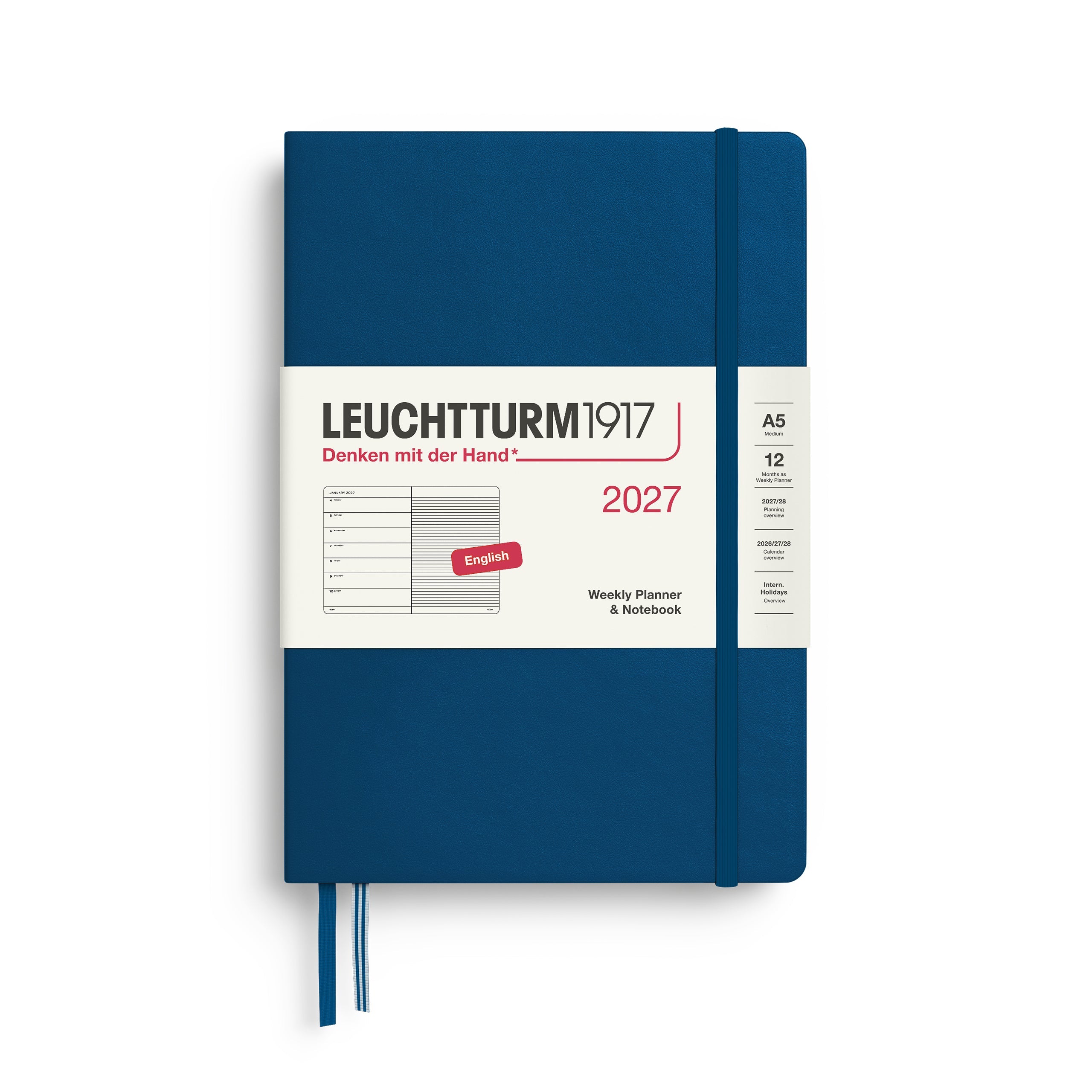 Leuchtturm1917 2027 A5 Indigo Weekly Notebook diary, hardcover