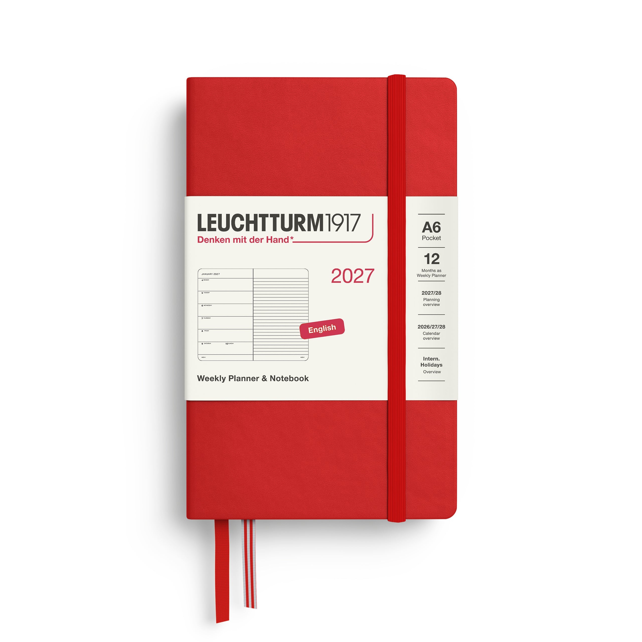 Leuchtturm1917 2027 A6 Cherry Weekly Notebook diary, hardcover