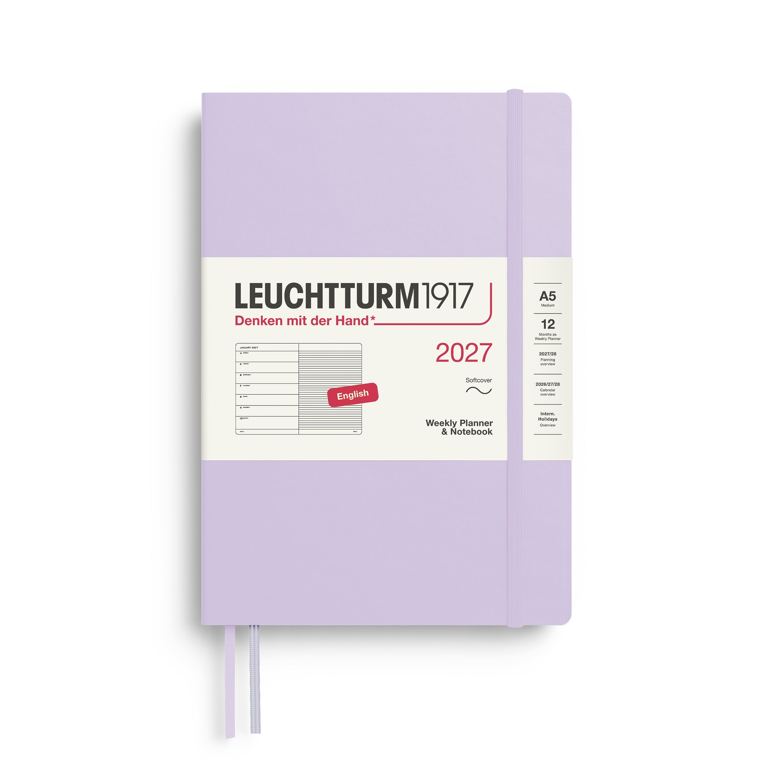 Leuchtturm1917 2027 A5 Lilac Weekly Notebook diary, softcover
