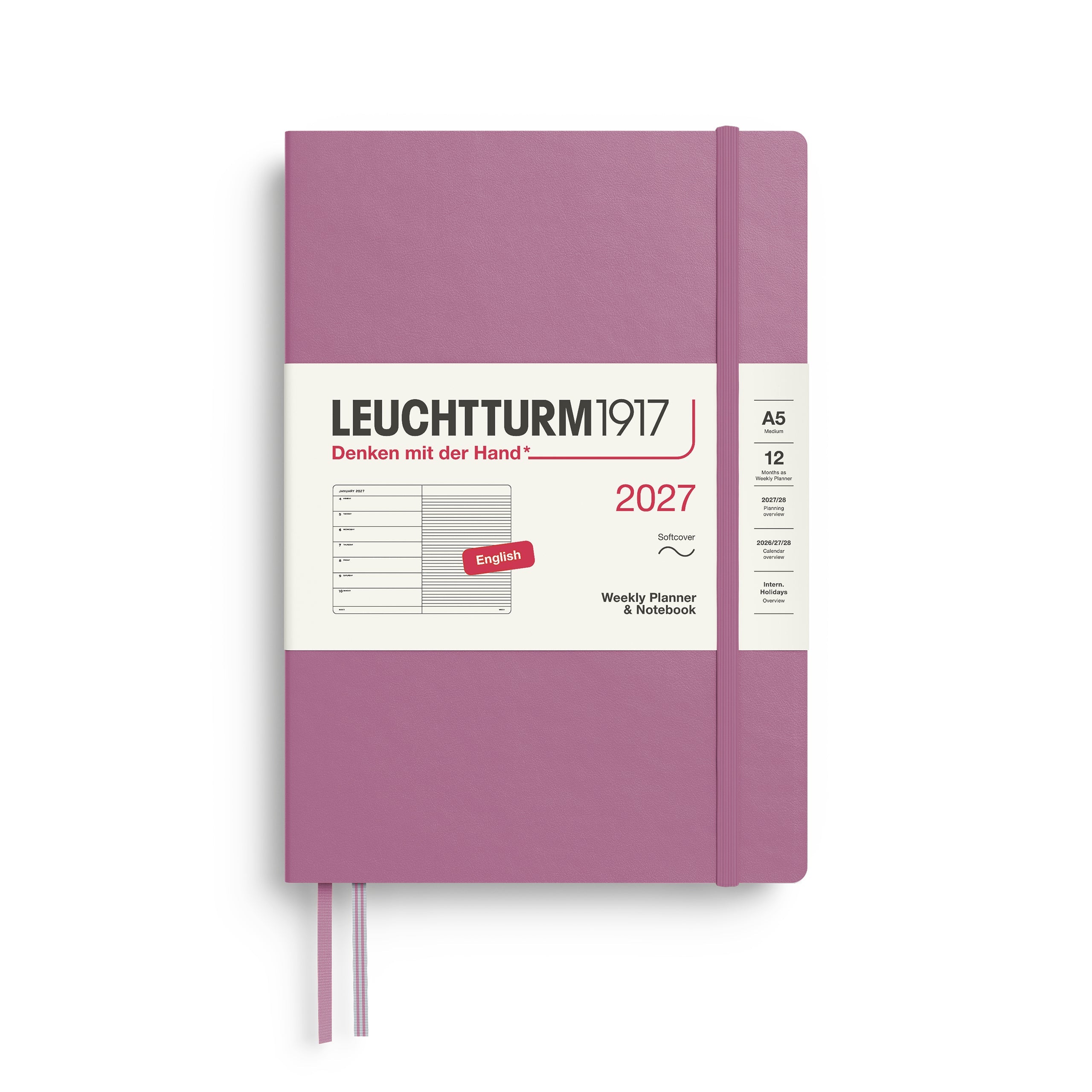 Leuchtturm1917 2027 A5 Dusty Rose Weekly Notebook diary, softcover
