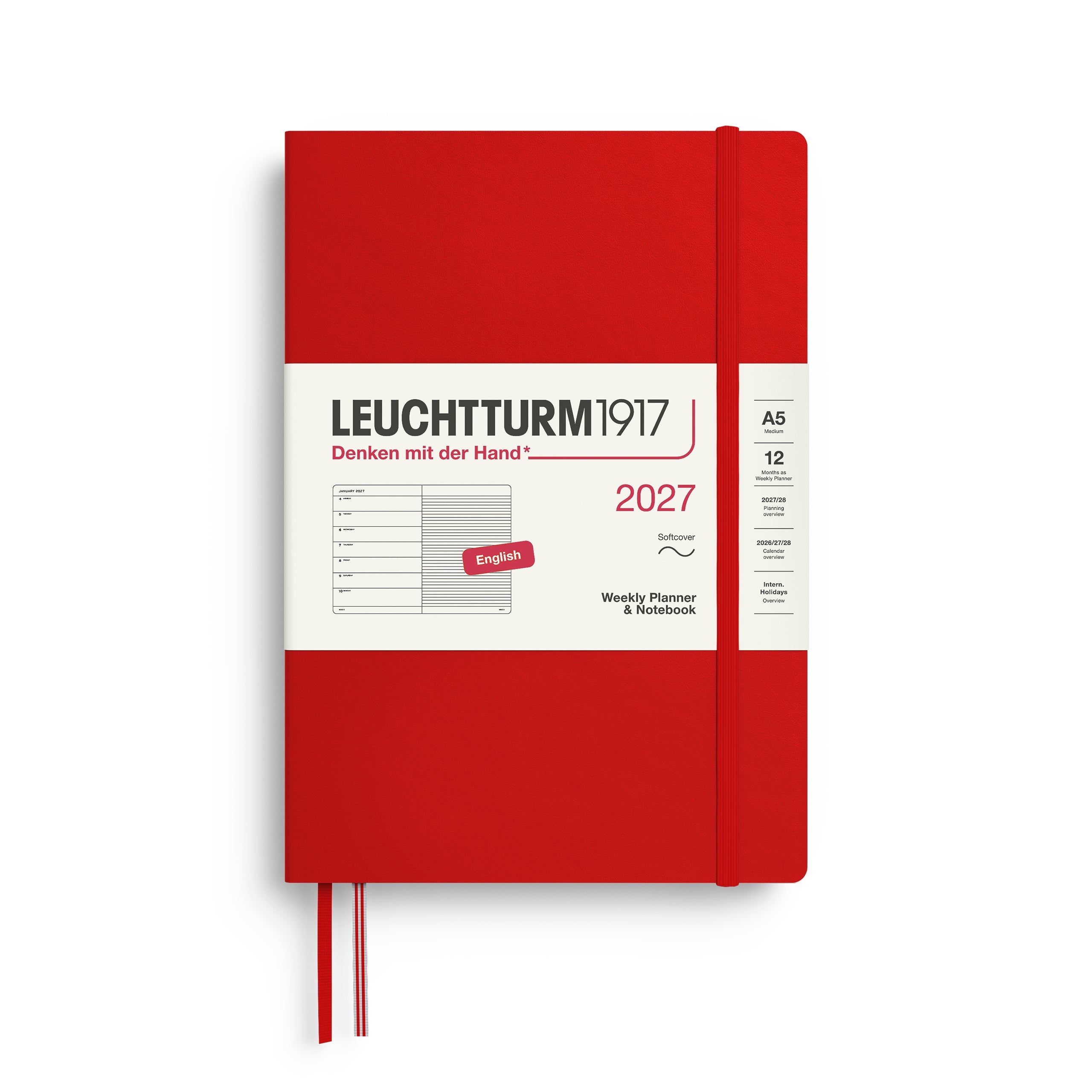 Leuchtturm1917 2027 A5 Cherry Weekly Notebook diary, softcover