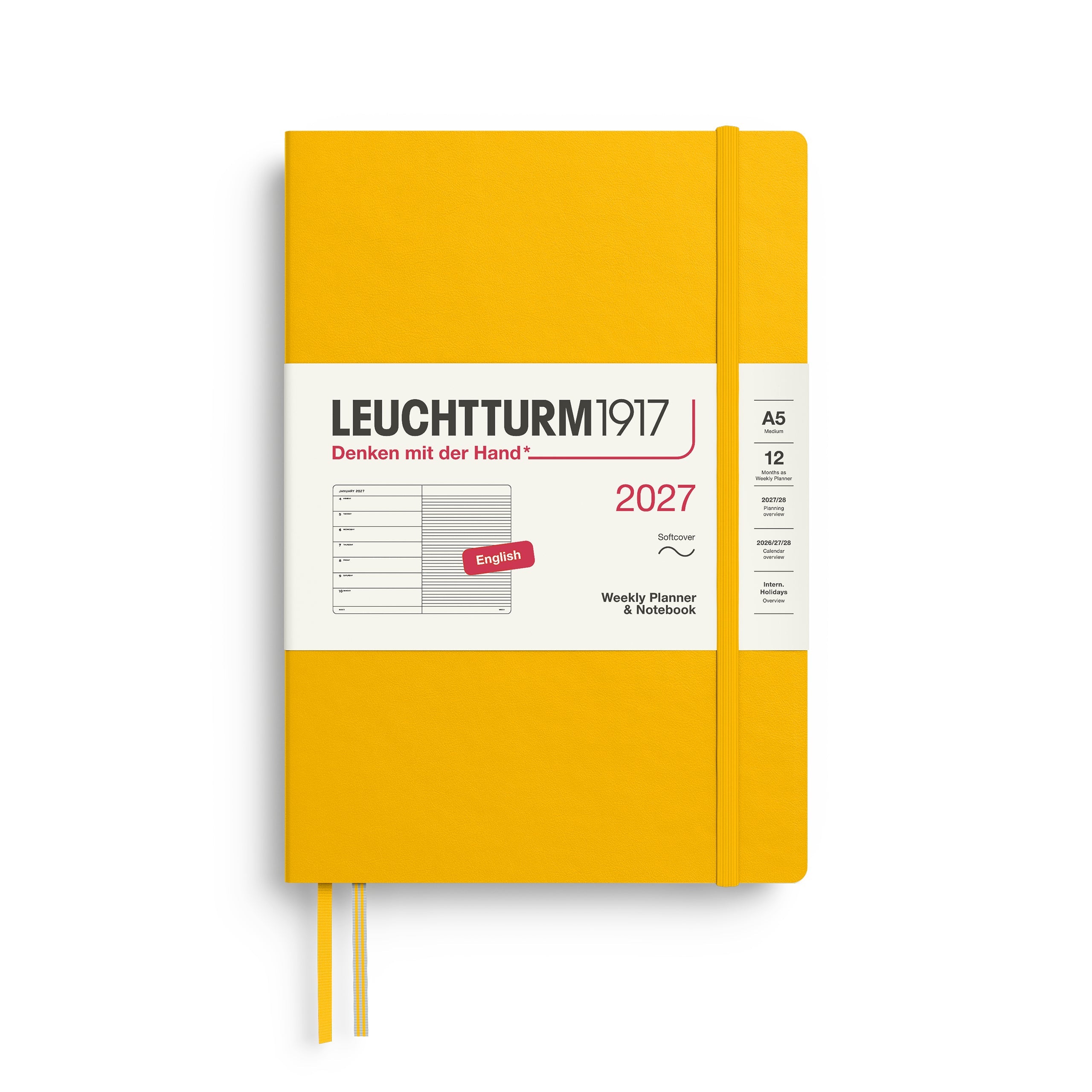 Leuchtturm1917 2027 A5 Sunflower Weekly Notebook diary, softcover