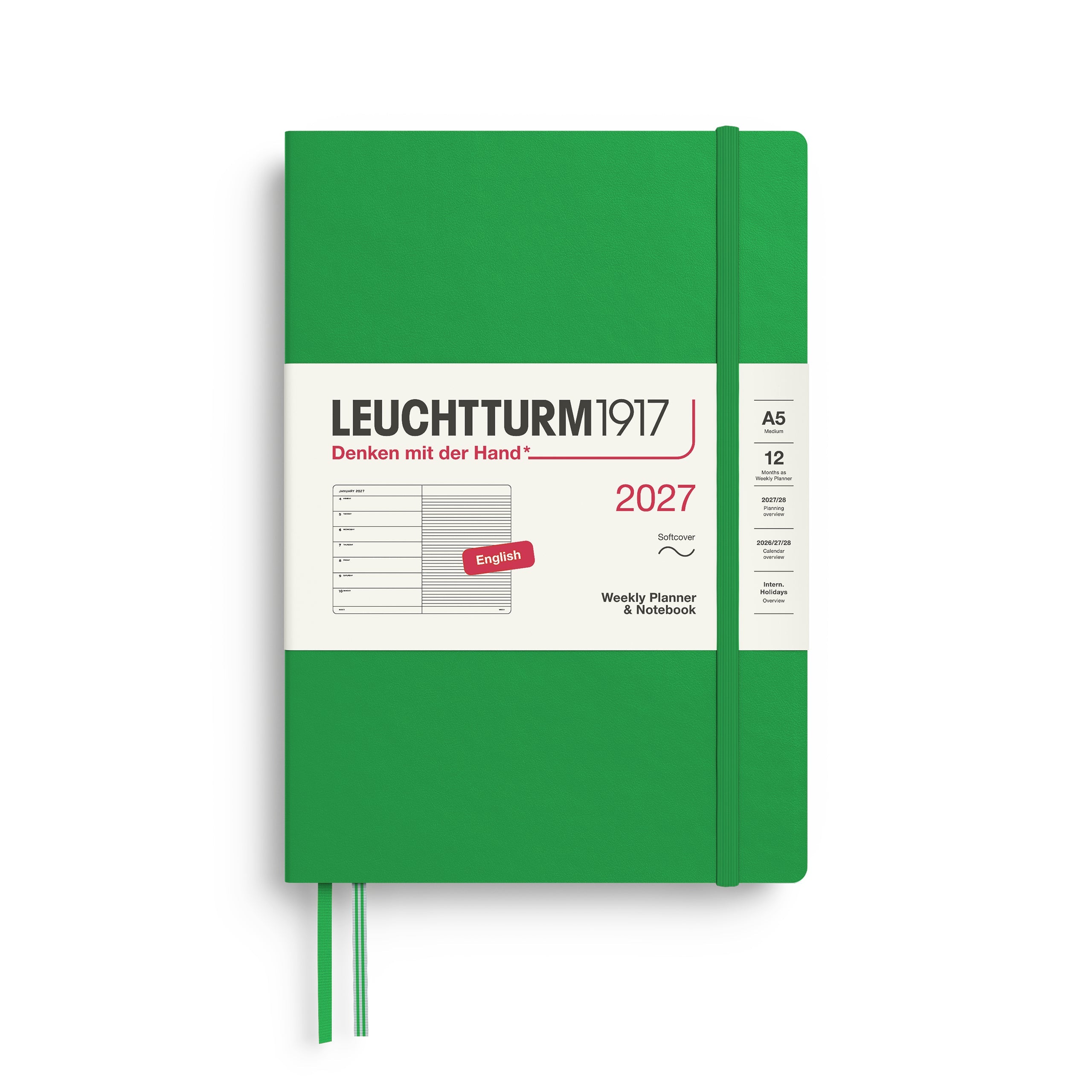 Leuchtturm1917 2027 A5 Spring Leaf Weekly Notebook diary, softcover