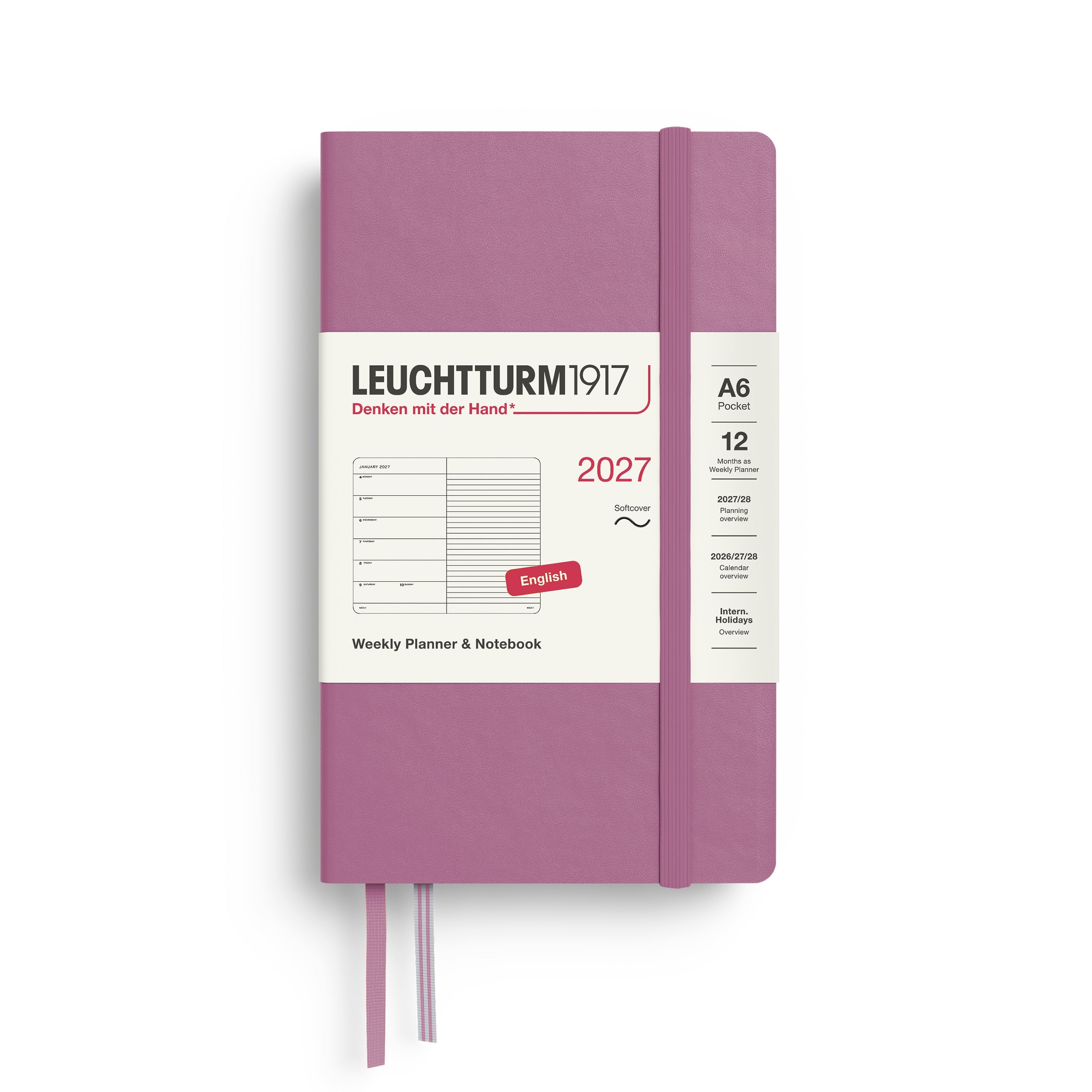 Leuchtturm1917 2027 A6 Dusty Rose Weekly Notebook diary, softcover