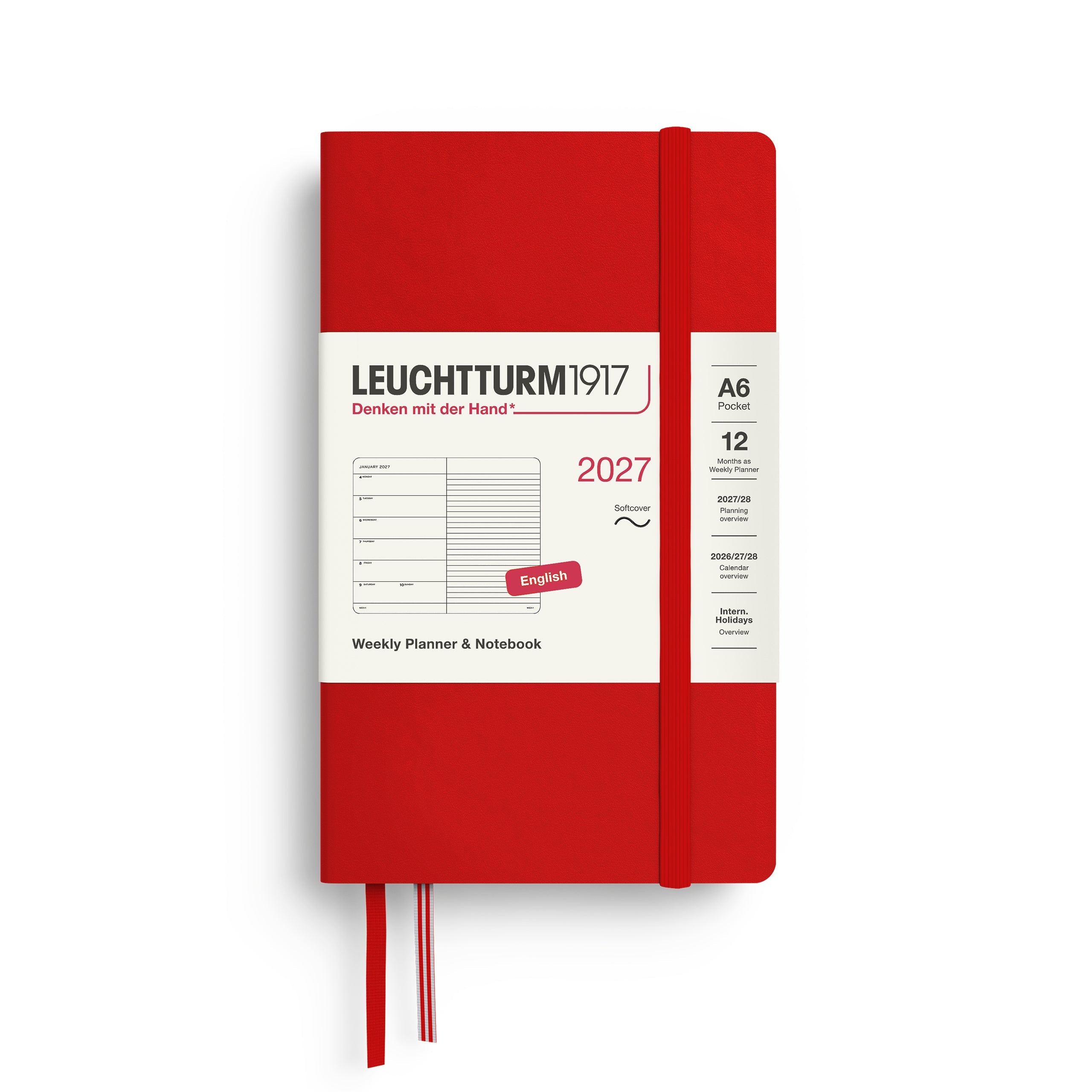 Leuchtturm1917 2027 A6 Cherry Weekly Notebook diary, softcover