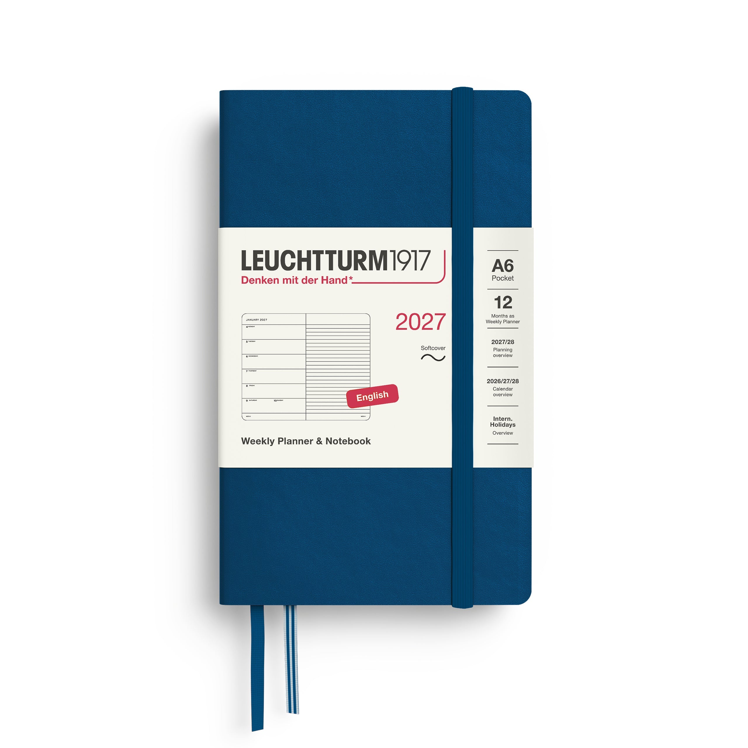 Leuchtturm1917 2027 A6 Indigo Weekly Notebook diary, softcover