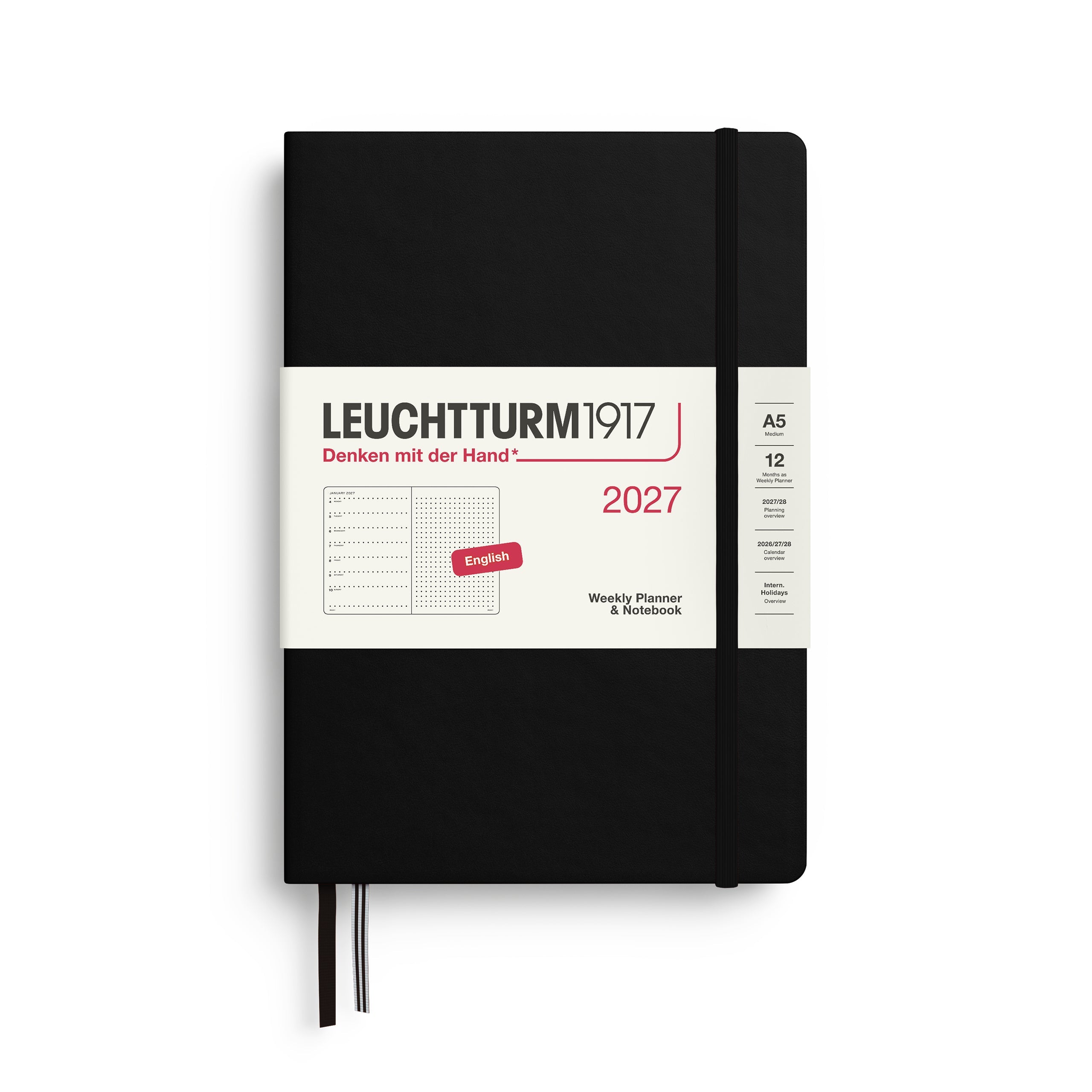 Leuchtturm1917 2027 A5 Black Dotted Weekly Notebook diary