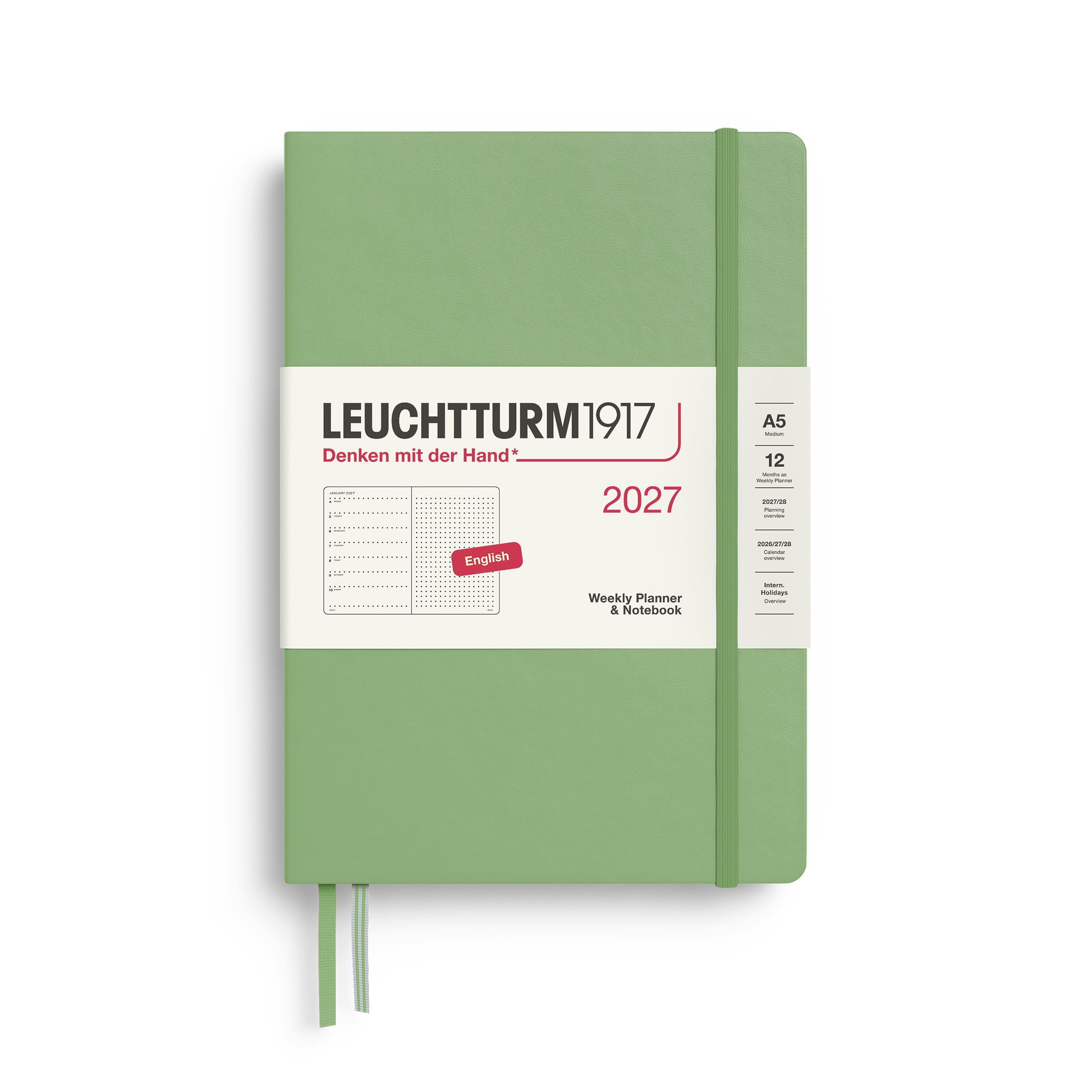 Leuchtturm1917 2027 A5 Sage Dotted Weekly Notebook diary