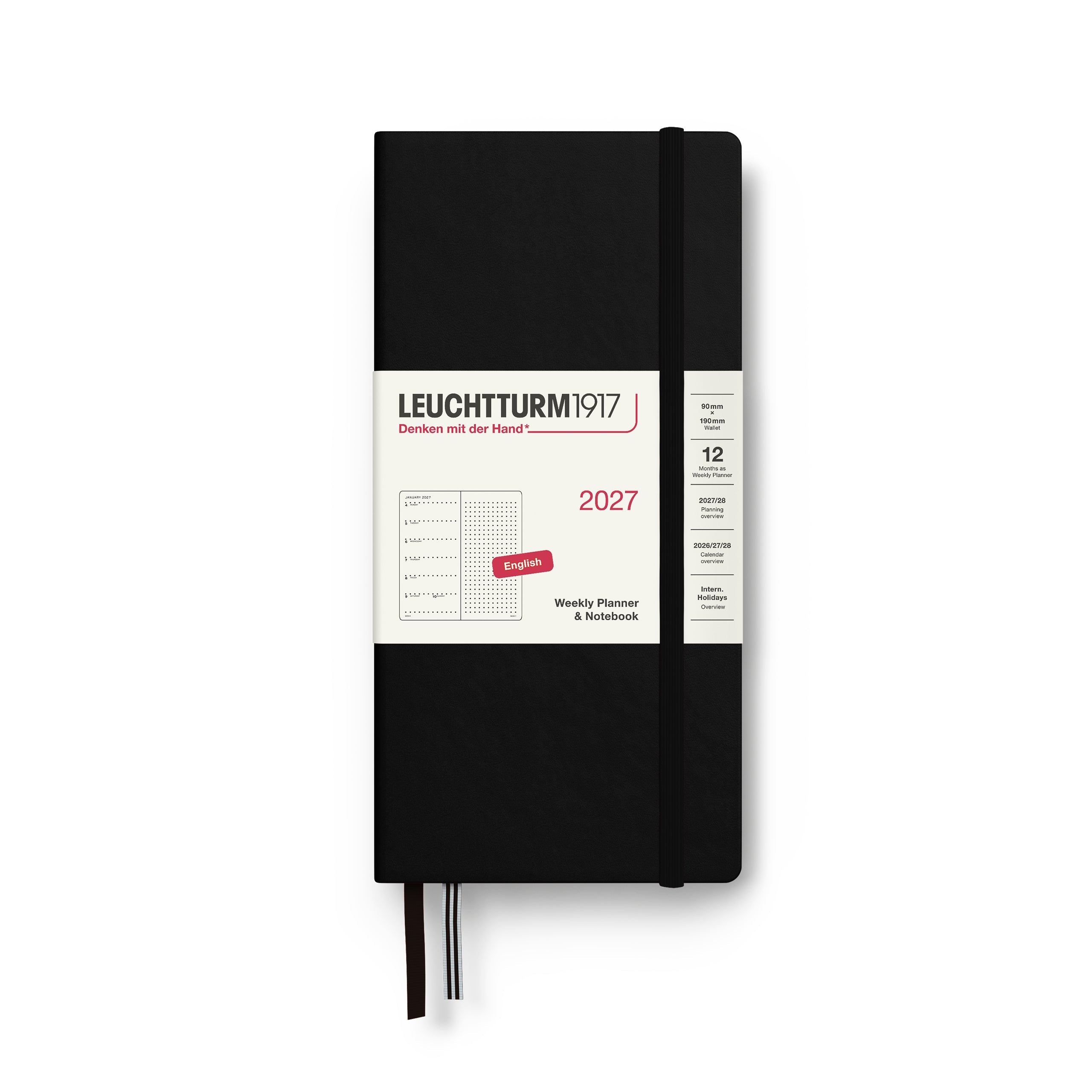Leuchtturm1917 2027 Wallet Black Dotted Weekly Notebook diary