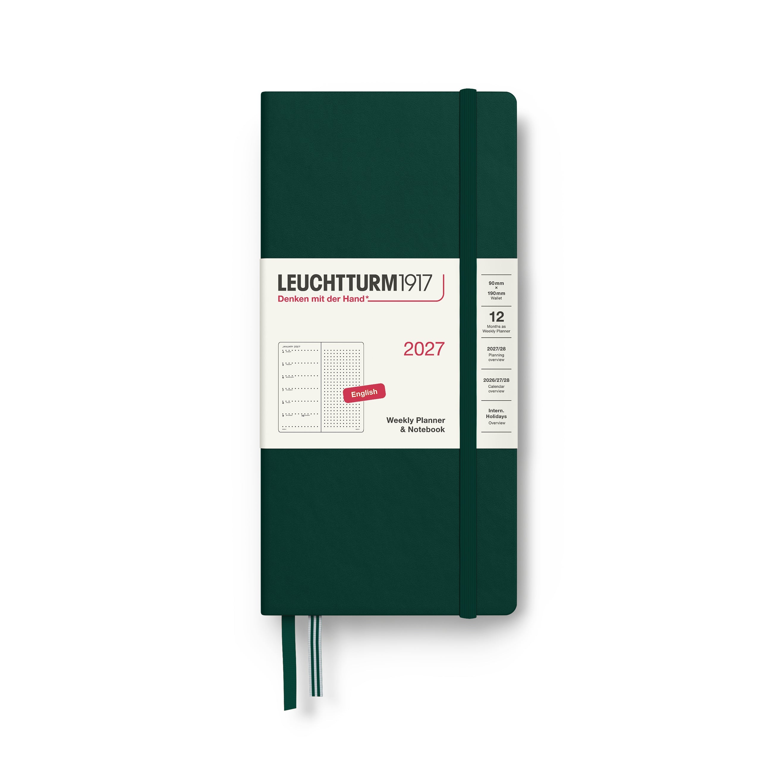 Leuchtturm1917 2027 Wallet Forest Green Dotted Weekly Notebook diary