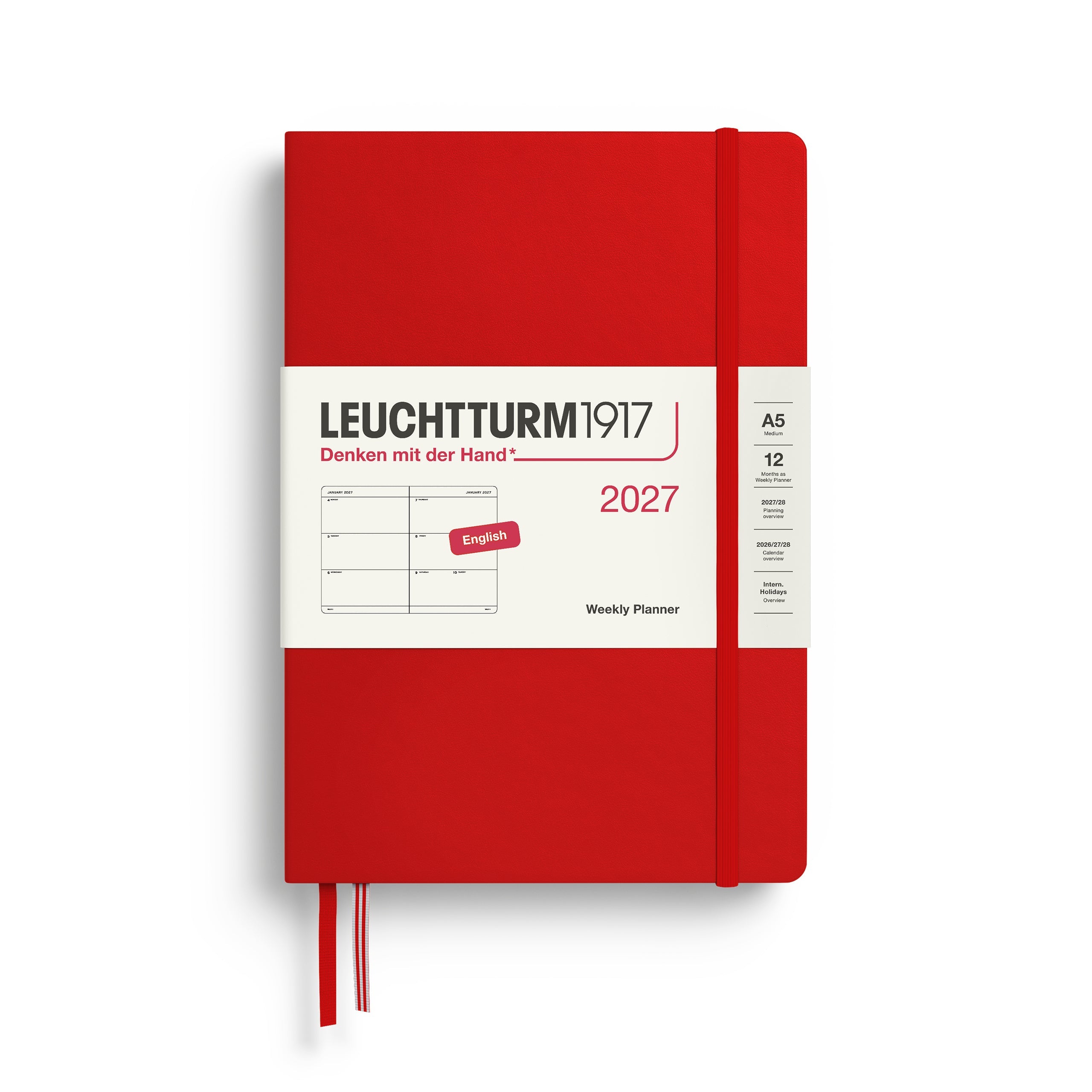 Leuchtturm1917 2027 A5 Cherry Weekly Planner diary, hardcover