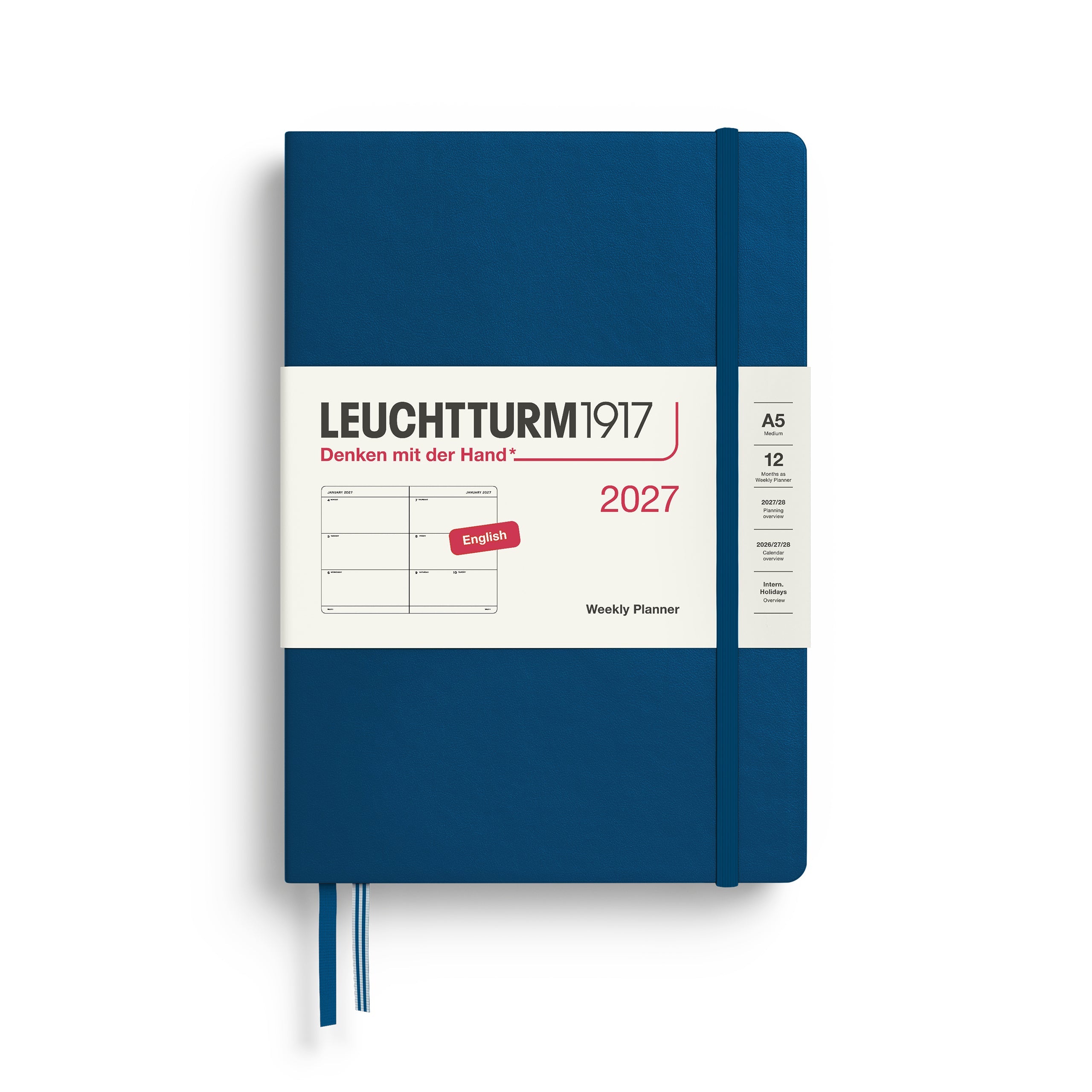 Leuchtturm1917 2027 A5 Indigo Weekly Planner diary, hardcover