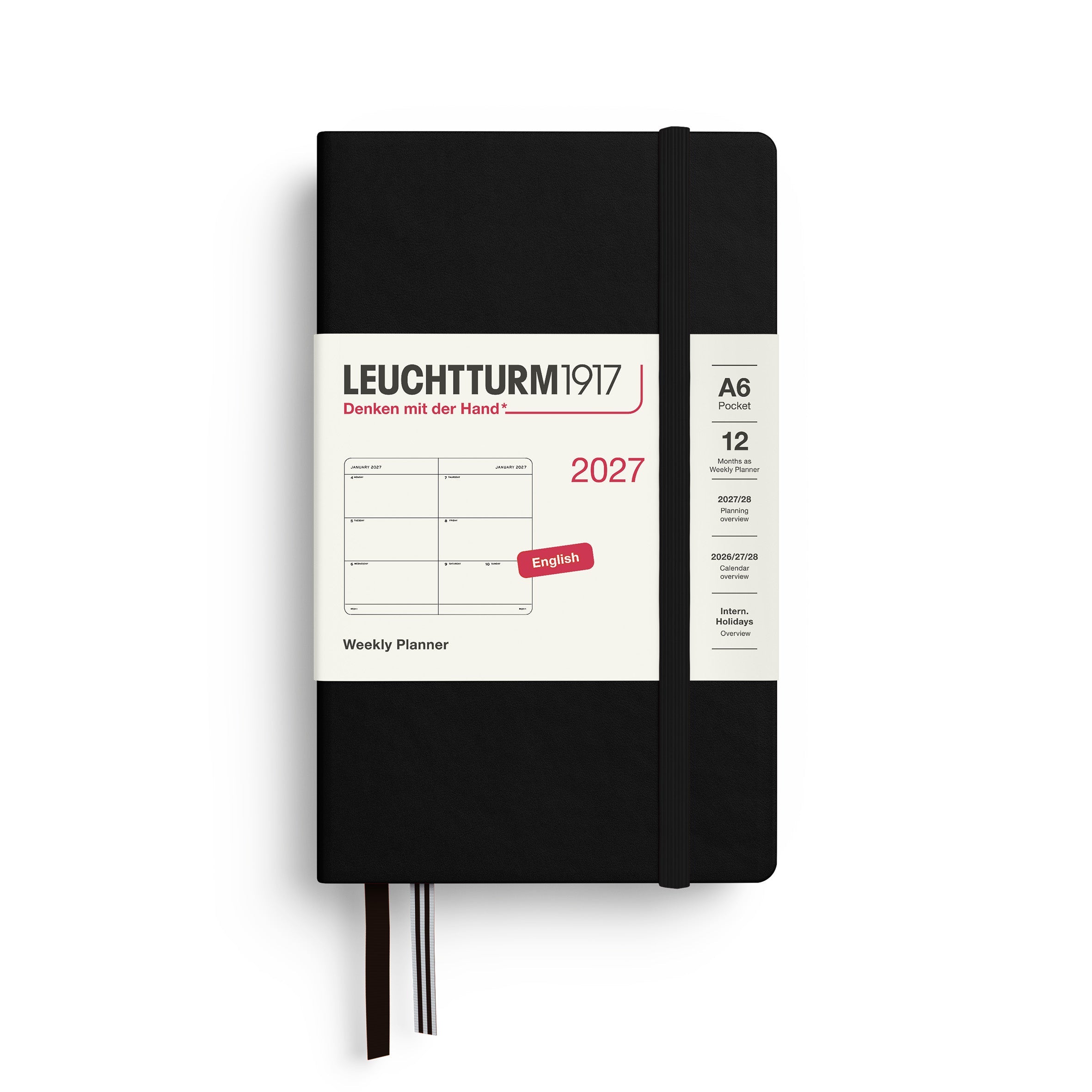 Leuchtturm1917 2027 A6 Black Weekly Planner diary, hardcover