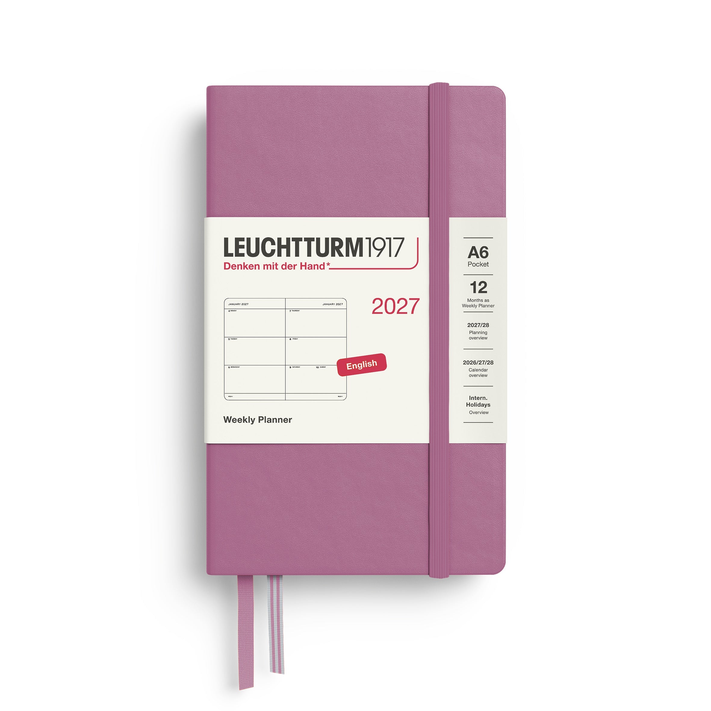 Leuchtturm1917 2027 A6 Dusty Rose Weekly Planner diary, hardcover