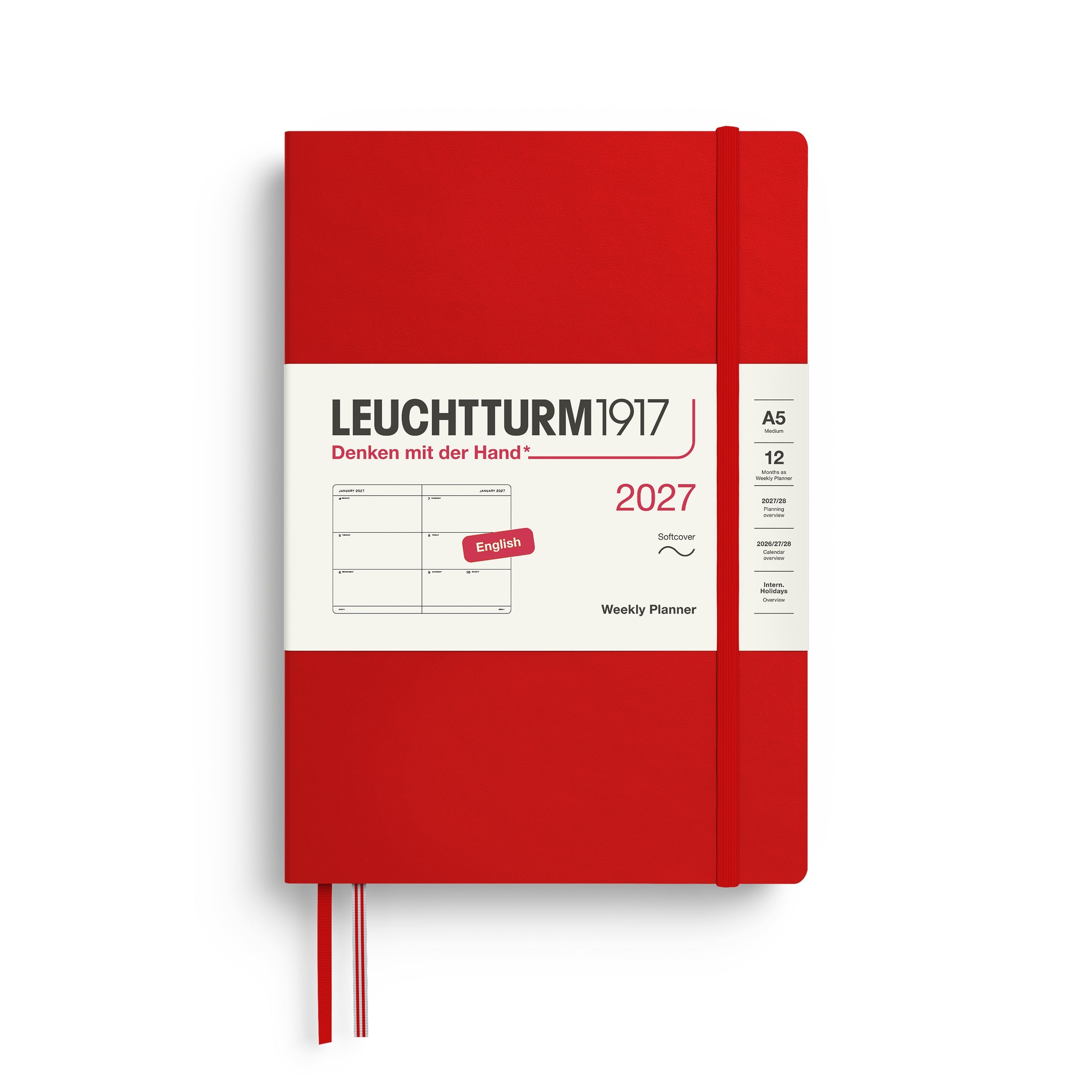 Leuchtturm1917 2027 A5 Cherry Weekly Planner diary, softcover