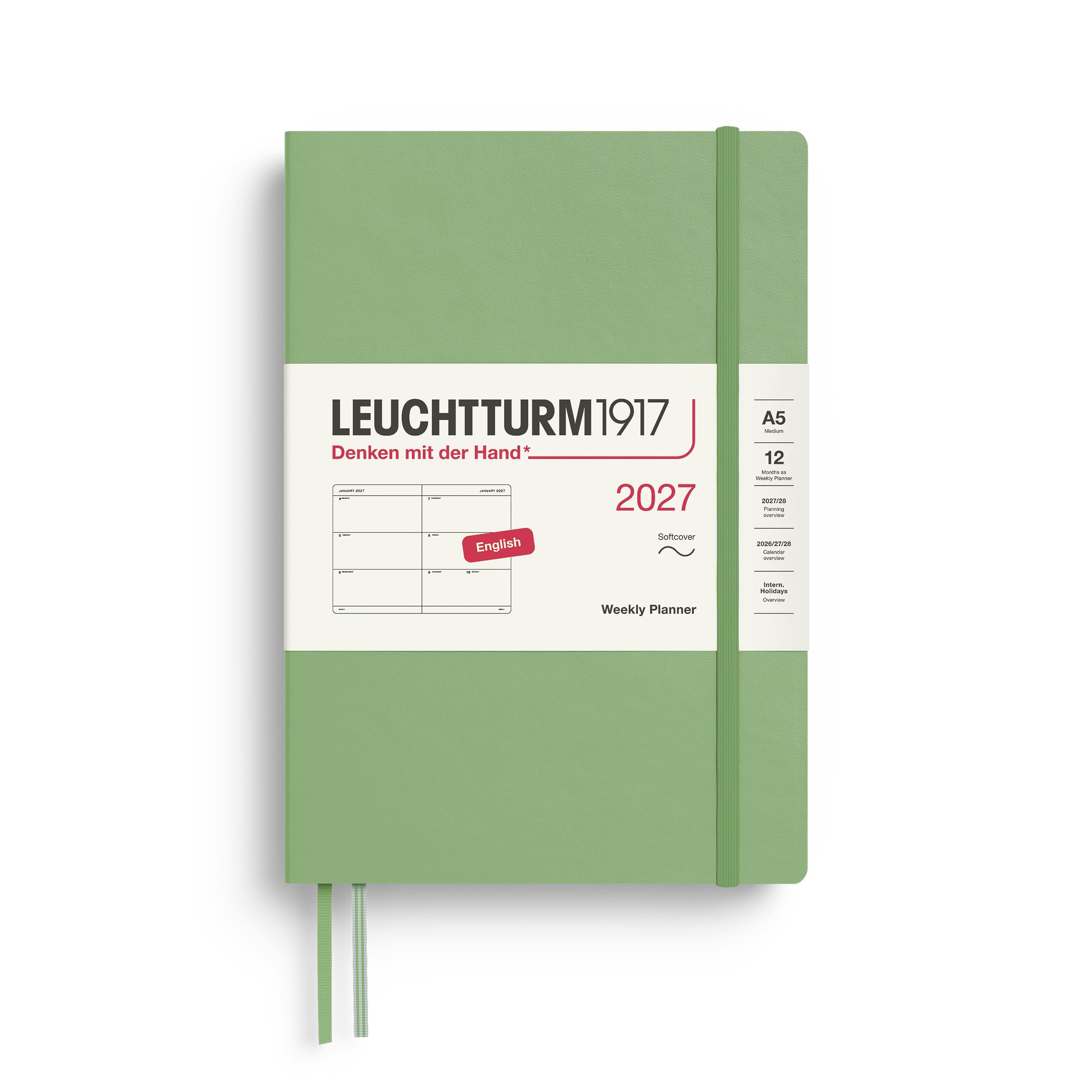 Leuchtturm1917 2027 A5 Sage Weekly Planner diary, softcover