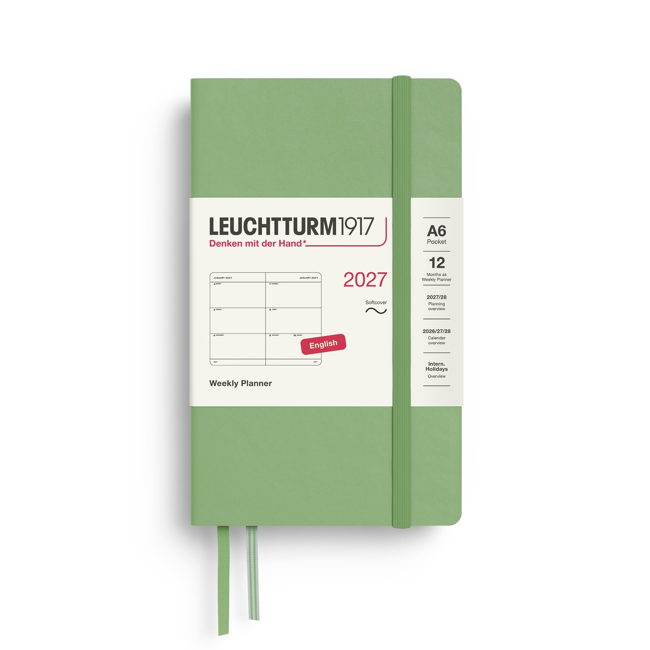 Leuchtturm1917 2027 A6 Sage Weekly Planner diary, softcover