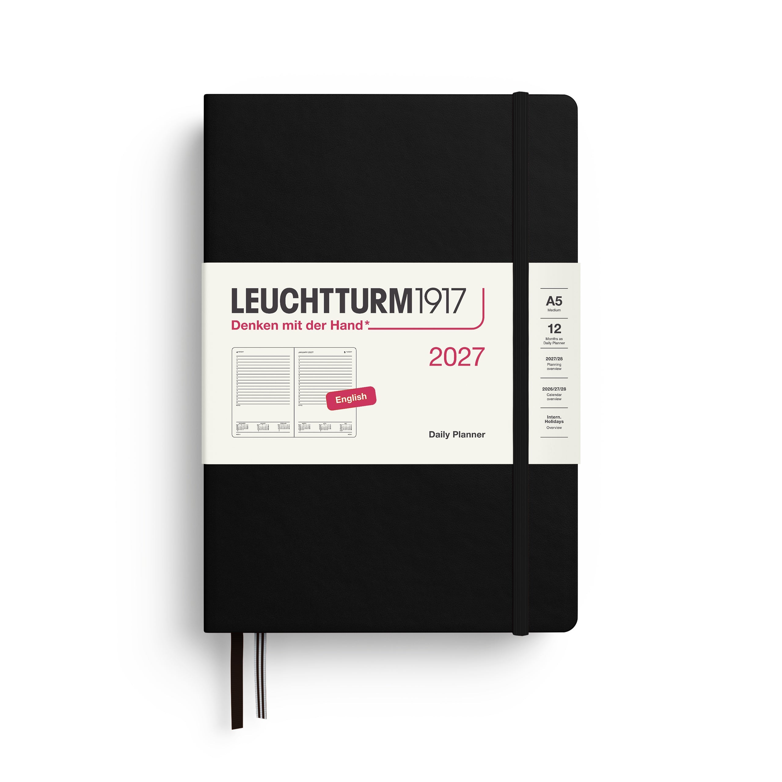 Leuchtturm1917 2027 A5 Black Daily Planner diary