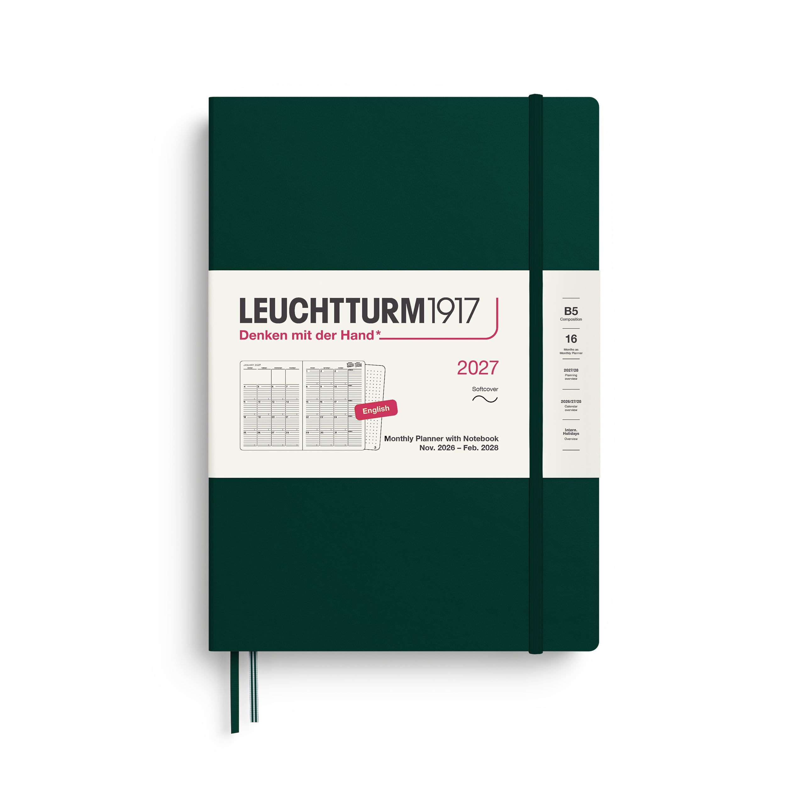 Leuchtturm1917 2027 B5 Forest Green Monthly Notebook diary
