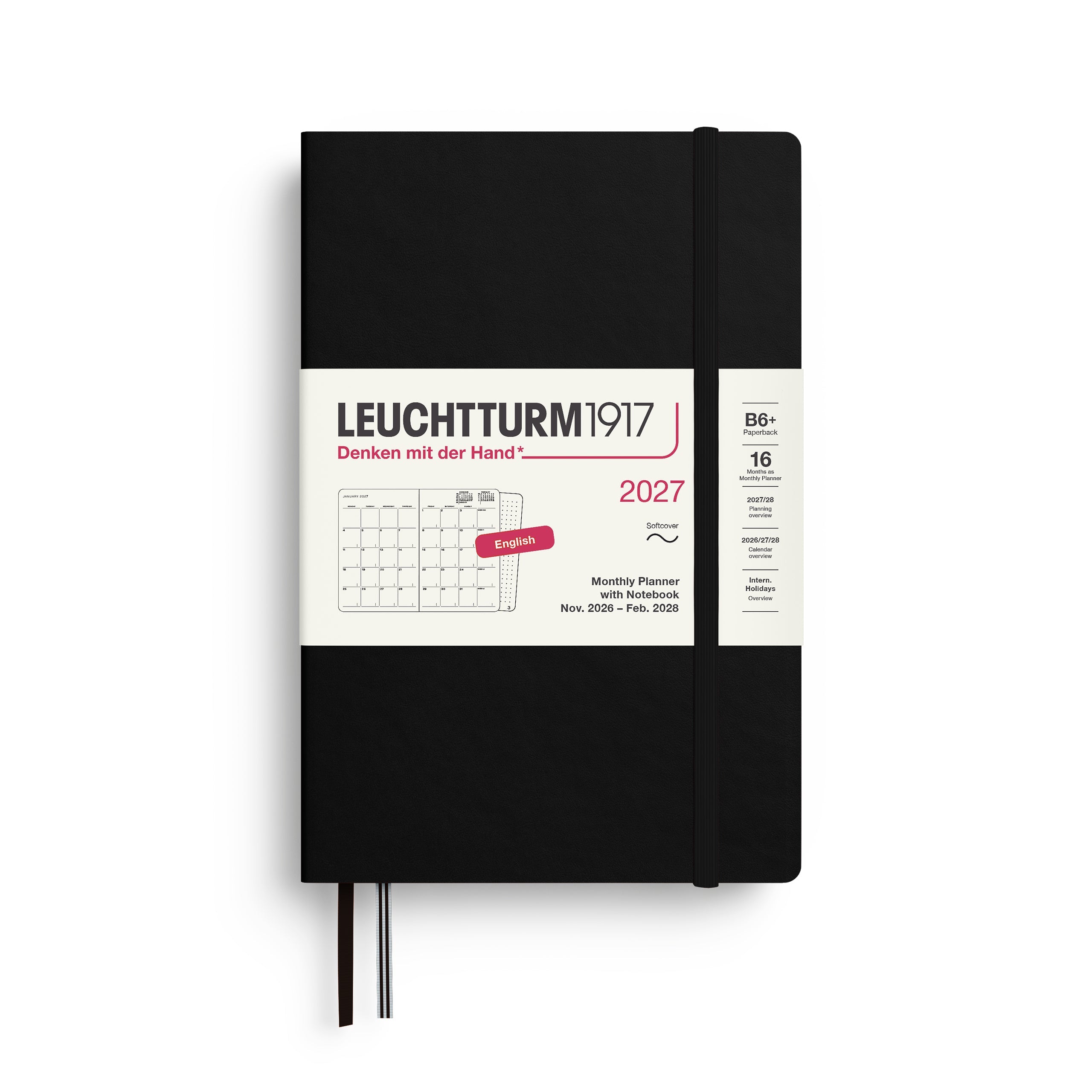 Leuchtturm1917 2027 B6 Black Monthly Notebook diary