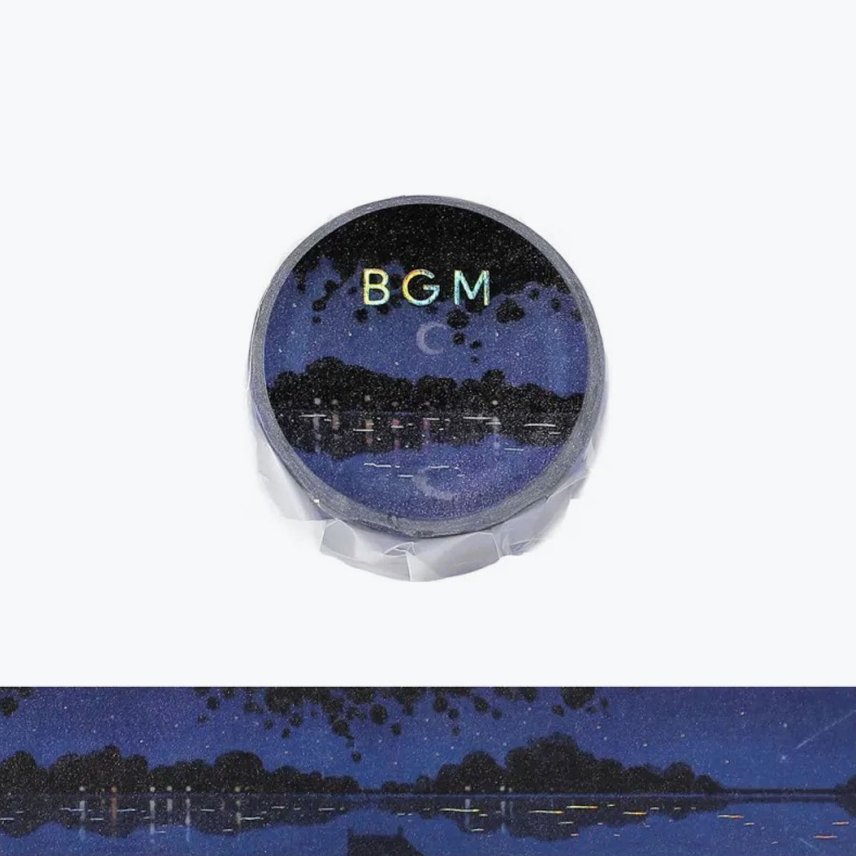 BGM washi tape featuring a lake at night and a starry sky