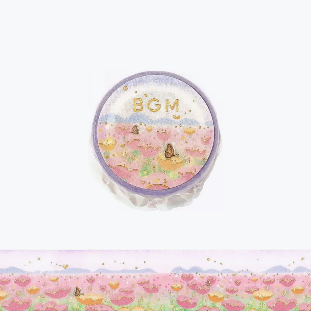 BGM washi tape featuring a pink and green flower field
