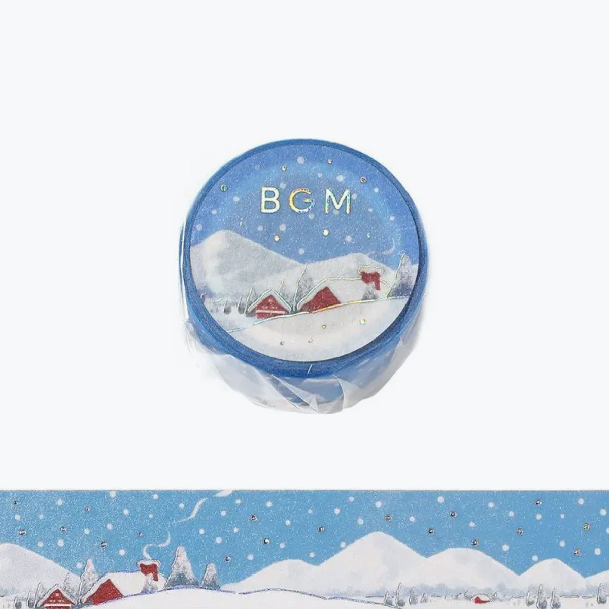 BGM washi tape featuring wintery scenery with houses