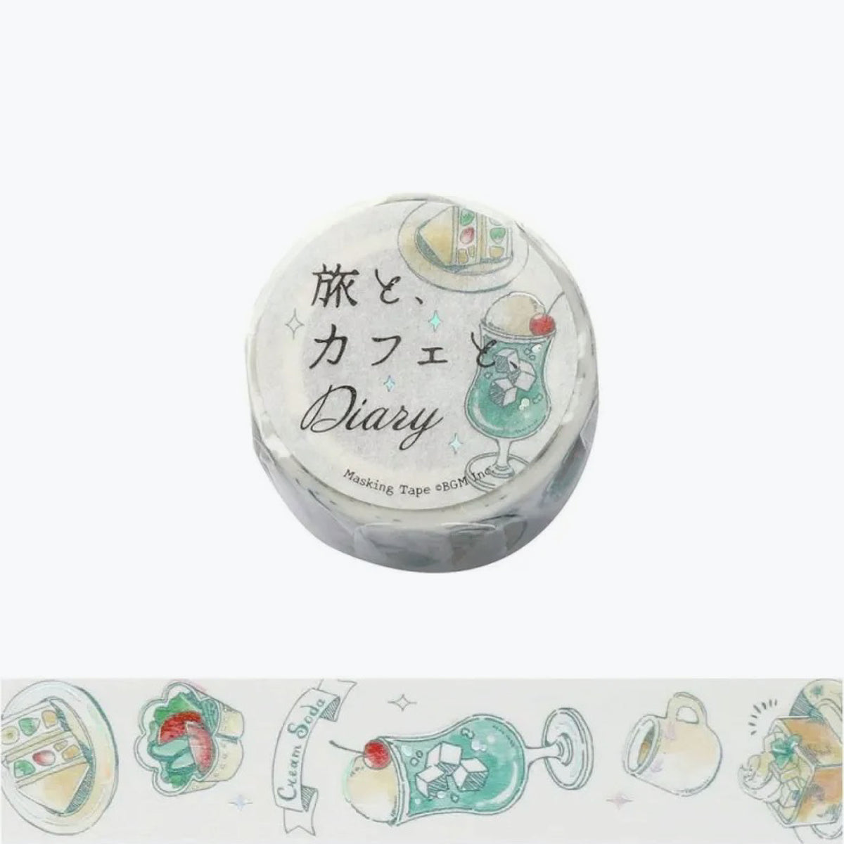 BGM travel cafe washi tape with sweets and drinks in minty tones