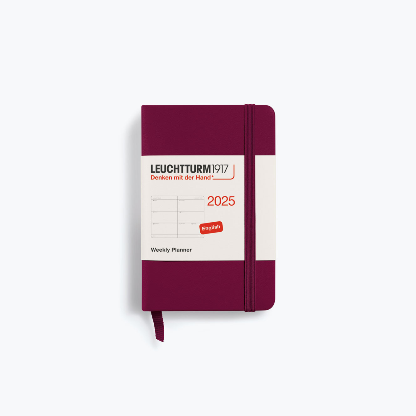 LEUCHTTURM1917 A6 Pocket Daily Diary 2025 - Port Red Hard Cover With Elastic Closure