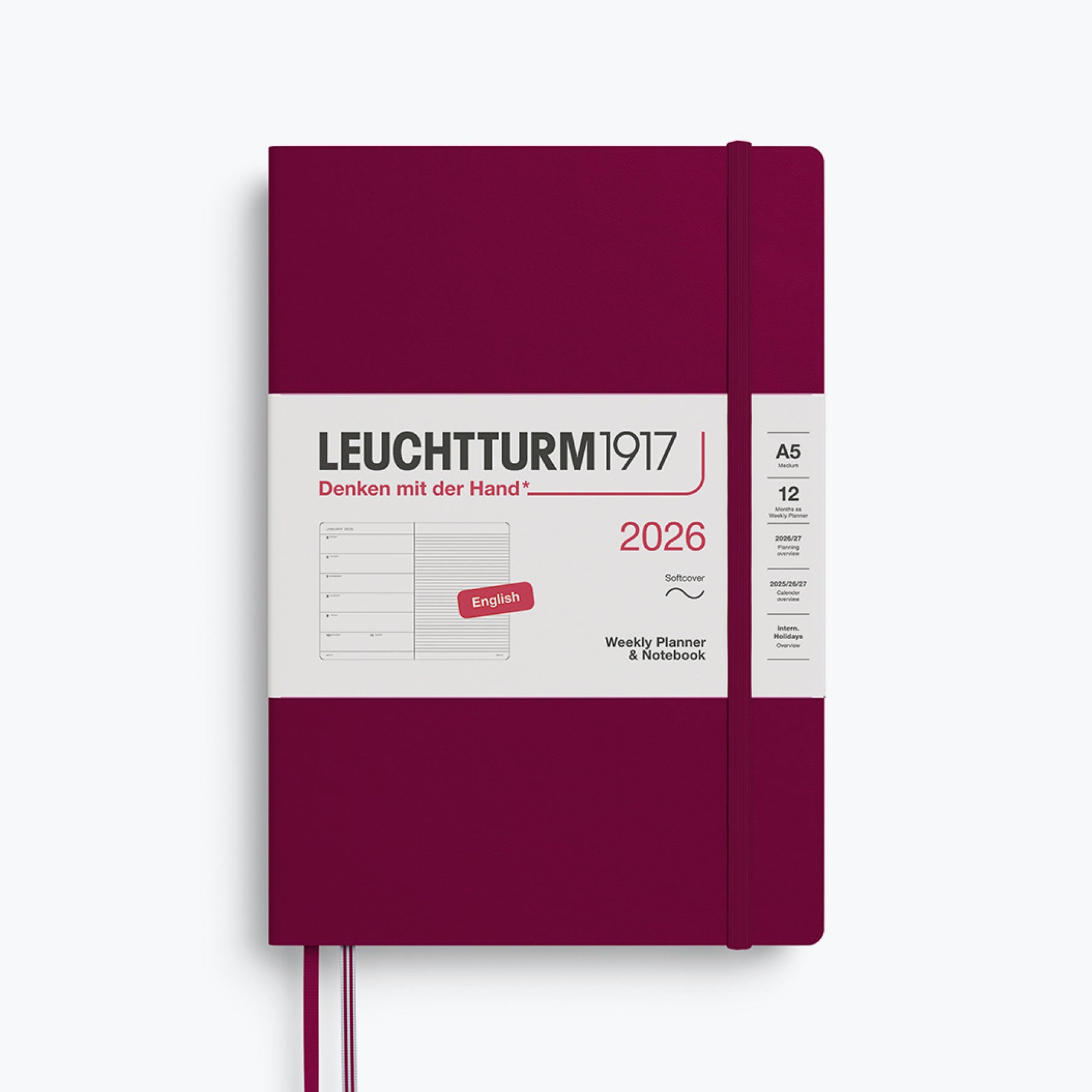 Leuchtturm1917 - 2026 Diary - Weekly Notebook - A5 - Port Red (Soft)