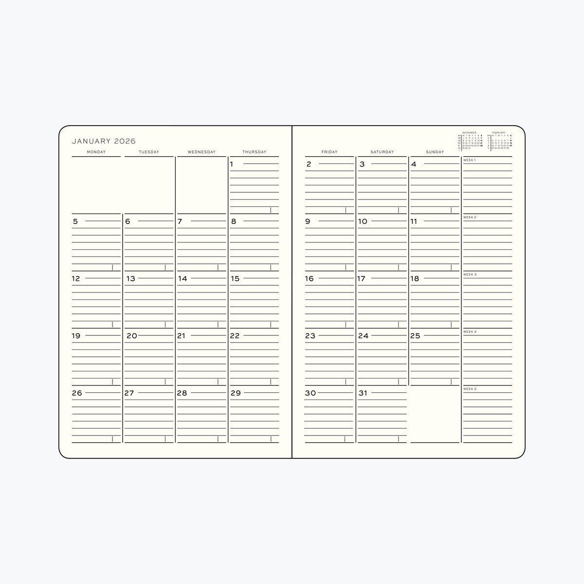 Leuchtturm1917 - 2026 Diary - Monthly Notebook - B5 - Black