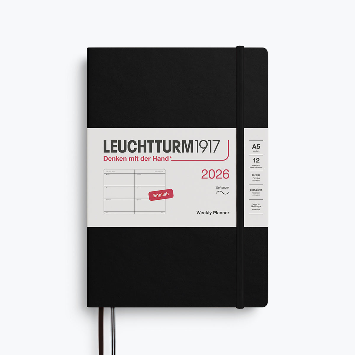 Leuchtturm1917 - 2026 Diary - Weekly Planner - A5 - Black (Soft)