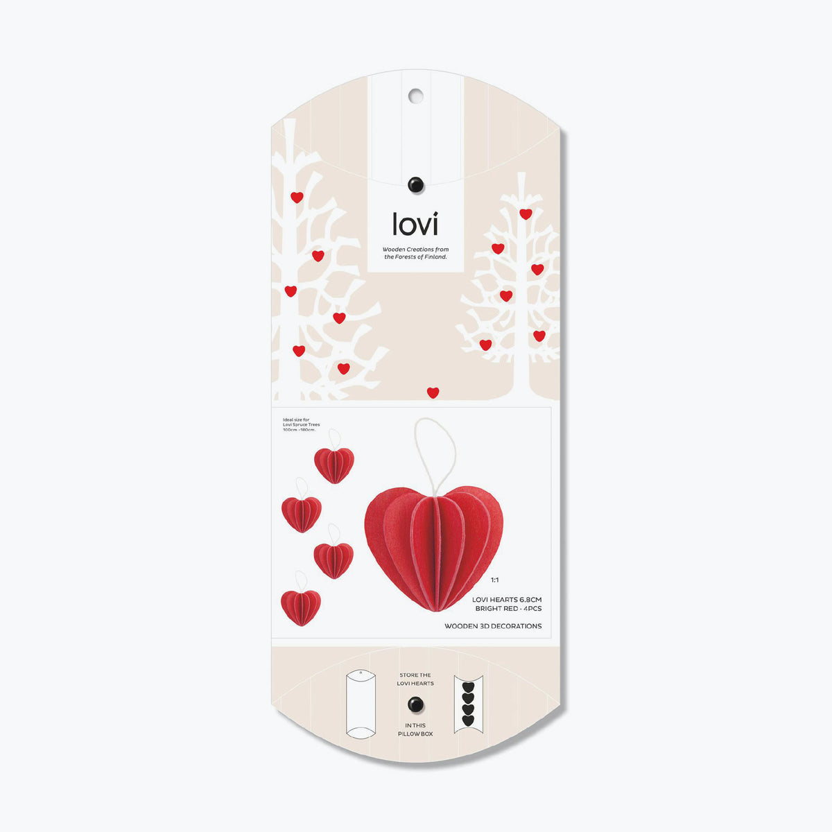 Lovi - Ornament - Heart (Pillow Box) - 6.8cm - Bright Red (Pack of 4)
