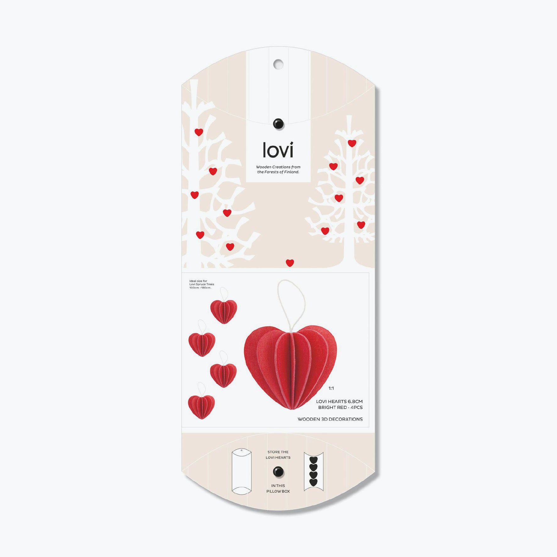 Lovi - Ornament - Heart (Pillow Box) - 6.8cm - Bright Red (Pack of 4)