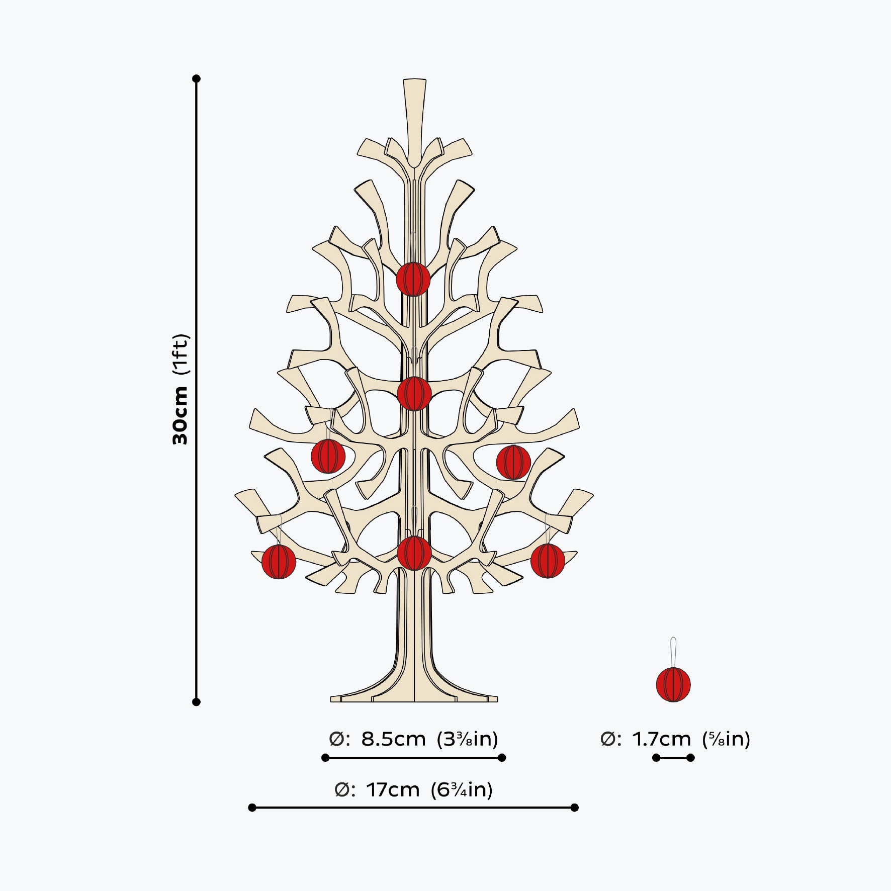 Lovi - Ornament - Spruce Tree - 30cm - Forest Green (Cinnamon Brown Minibaubles)