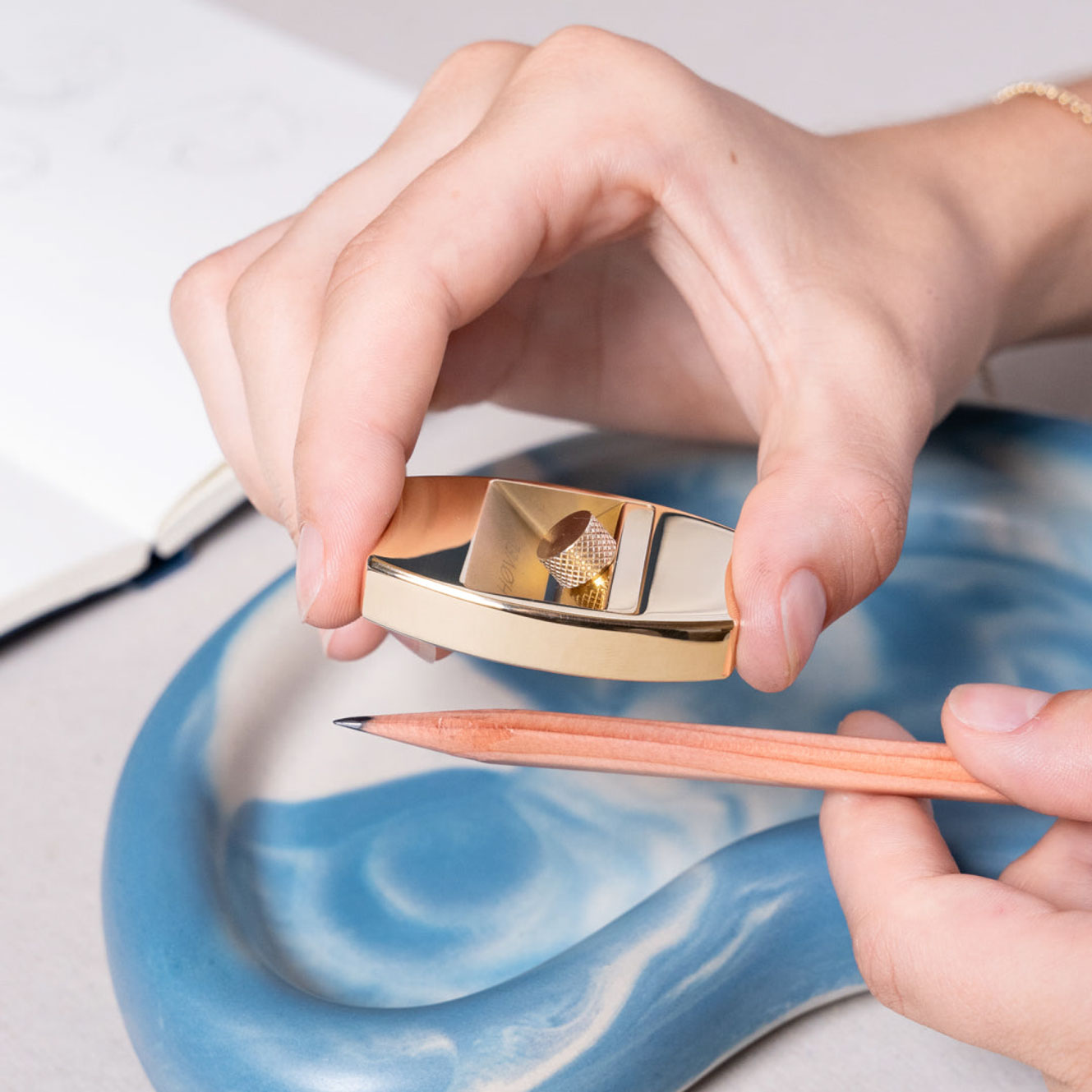 Brass body of the Makers Cabinet Hovel pencil plane and its replaceable carbon steel blade