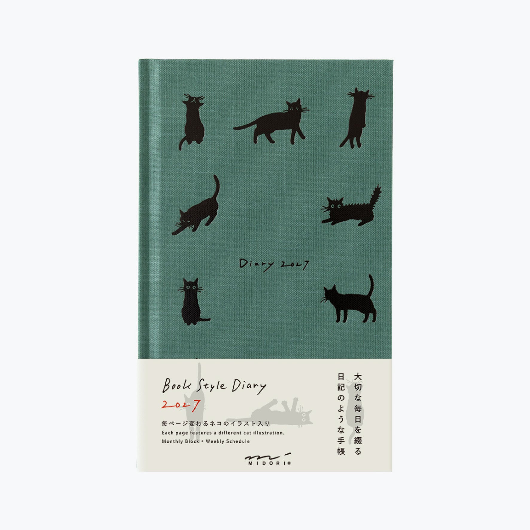 Midori - 2027 Diary - Book Style - B6 - Cats Green