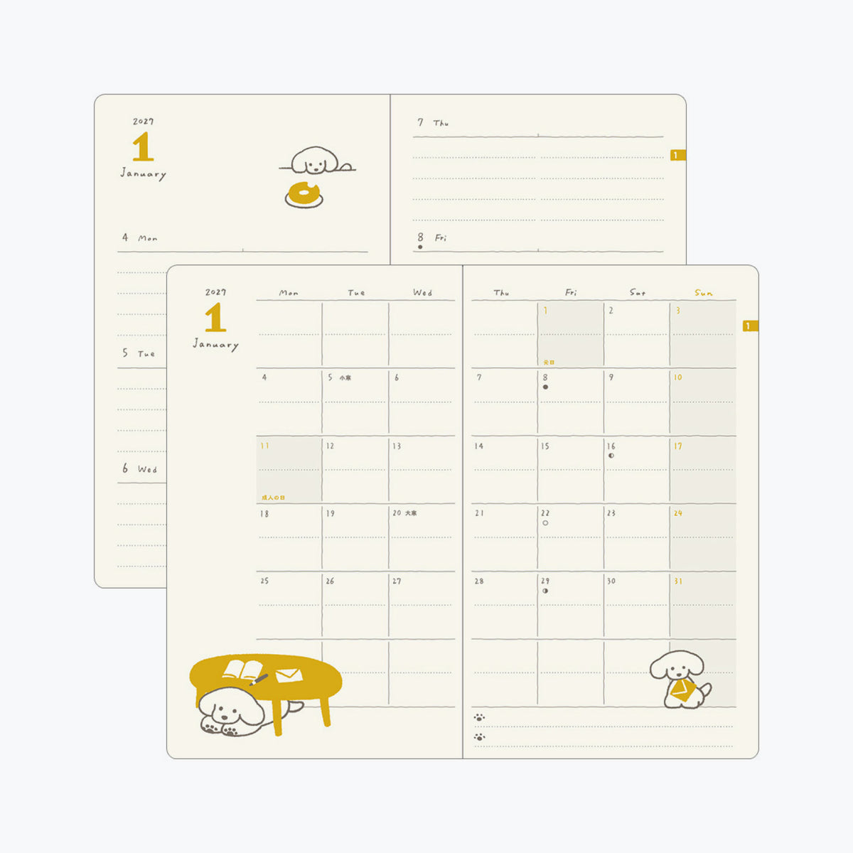Midori - 2027 Diary - Book Style - B6 - Dogs Navy