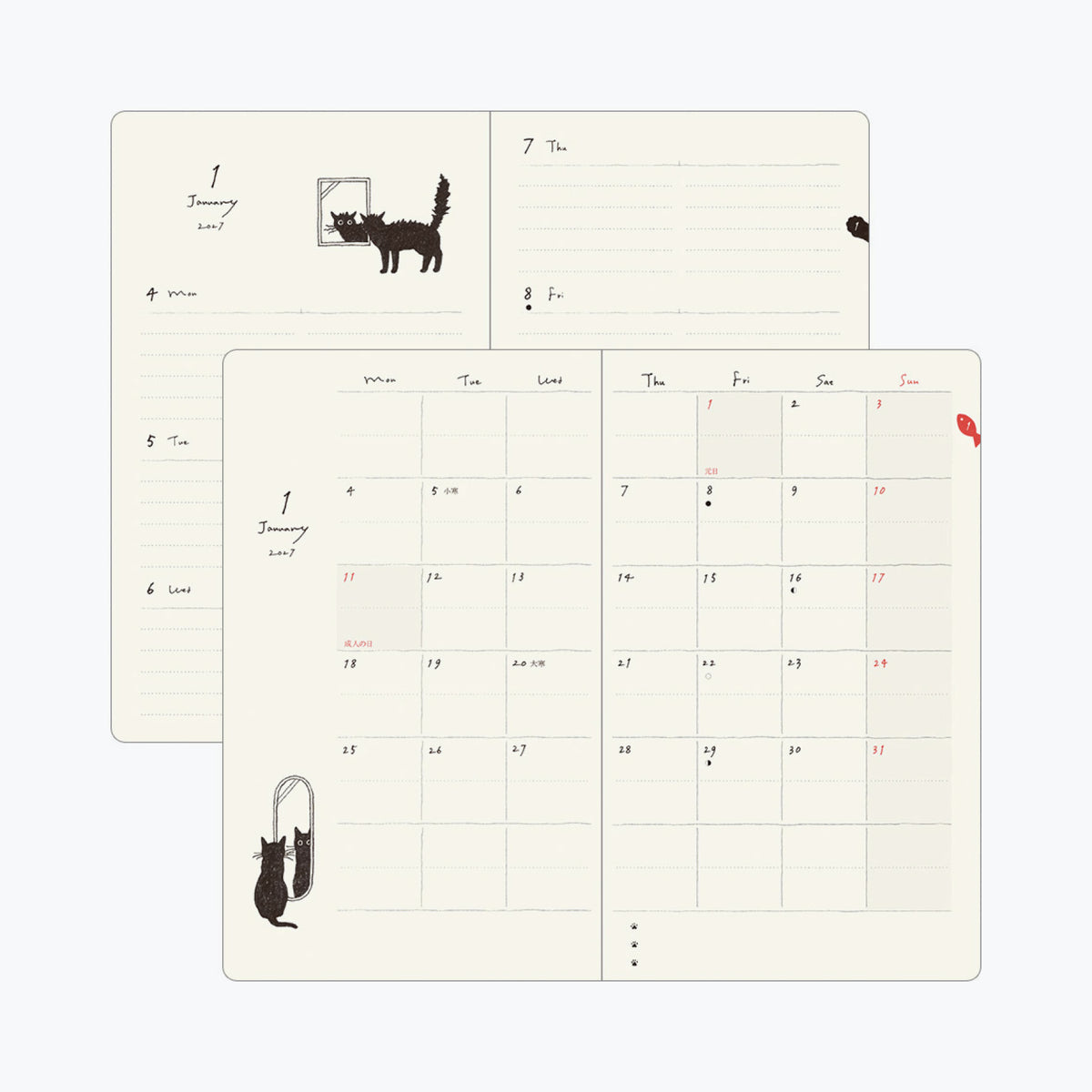 Midori - 2027 Diary - Book Style - B6 - Cats Green