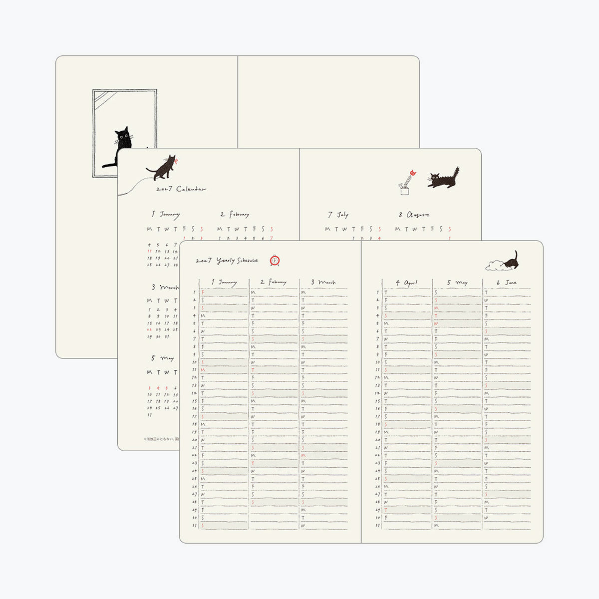 Midori - 2027 Diary - Book Style - B6 - Cats Green