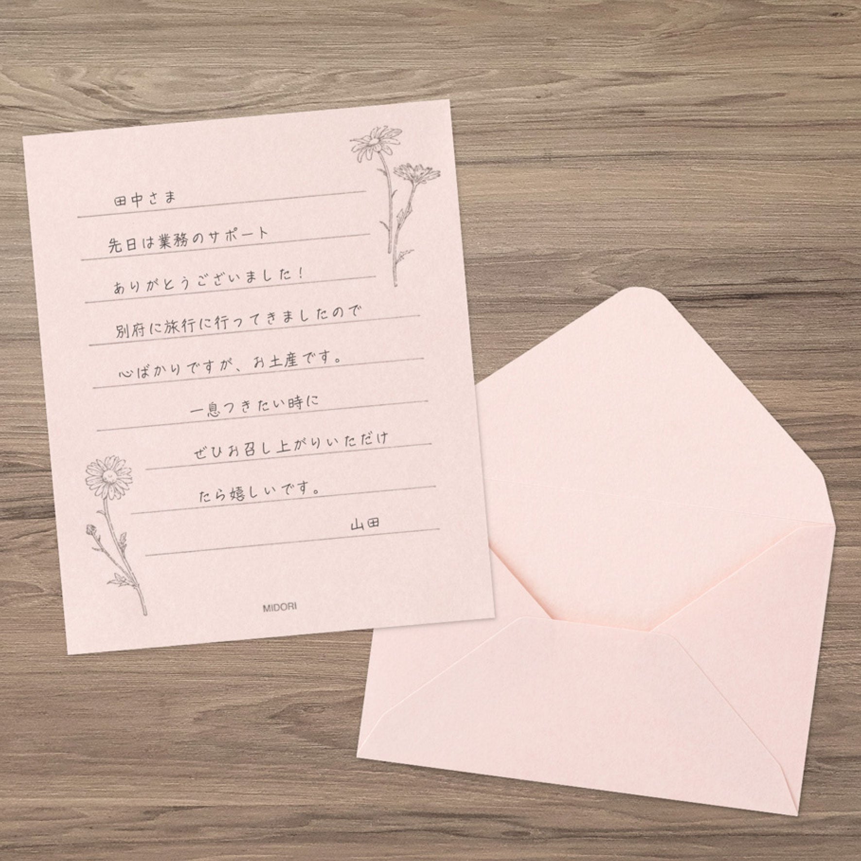 Midori - Letter Set - Hanairo Washi - Pink