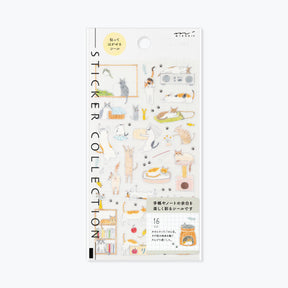 Midori sticker sheet featuring  pastel illustrations of cats in different poses