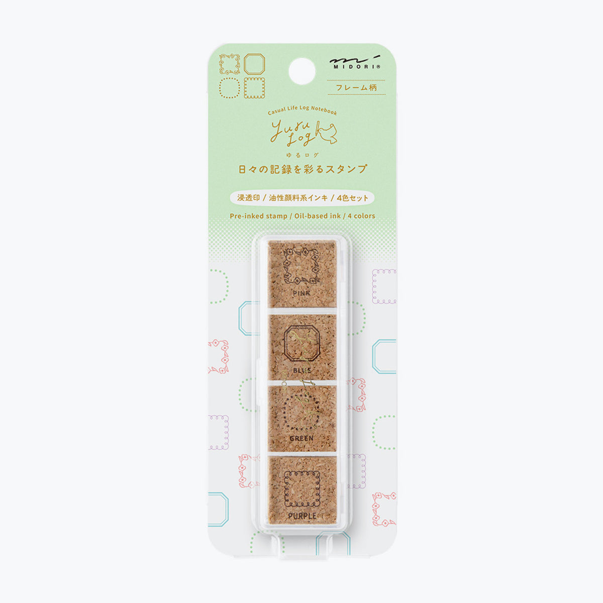 Midori Yuru Log pre-inked stamp - 4 frame designs